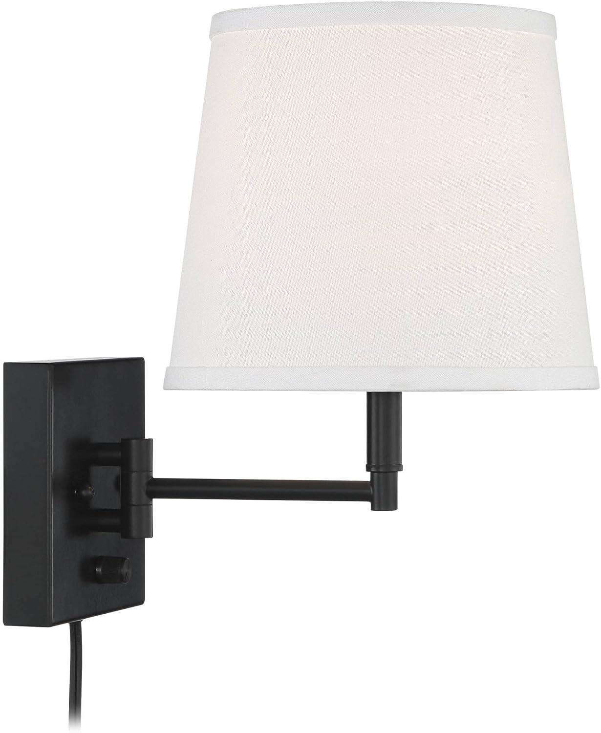 360 Lighting Lanett Modern Swing Arm Wall Lamps Set of 2 Black Plug-in Light Fixture with USB Charging Port White Lamp Shade for Bedroom Living Room