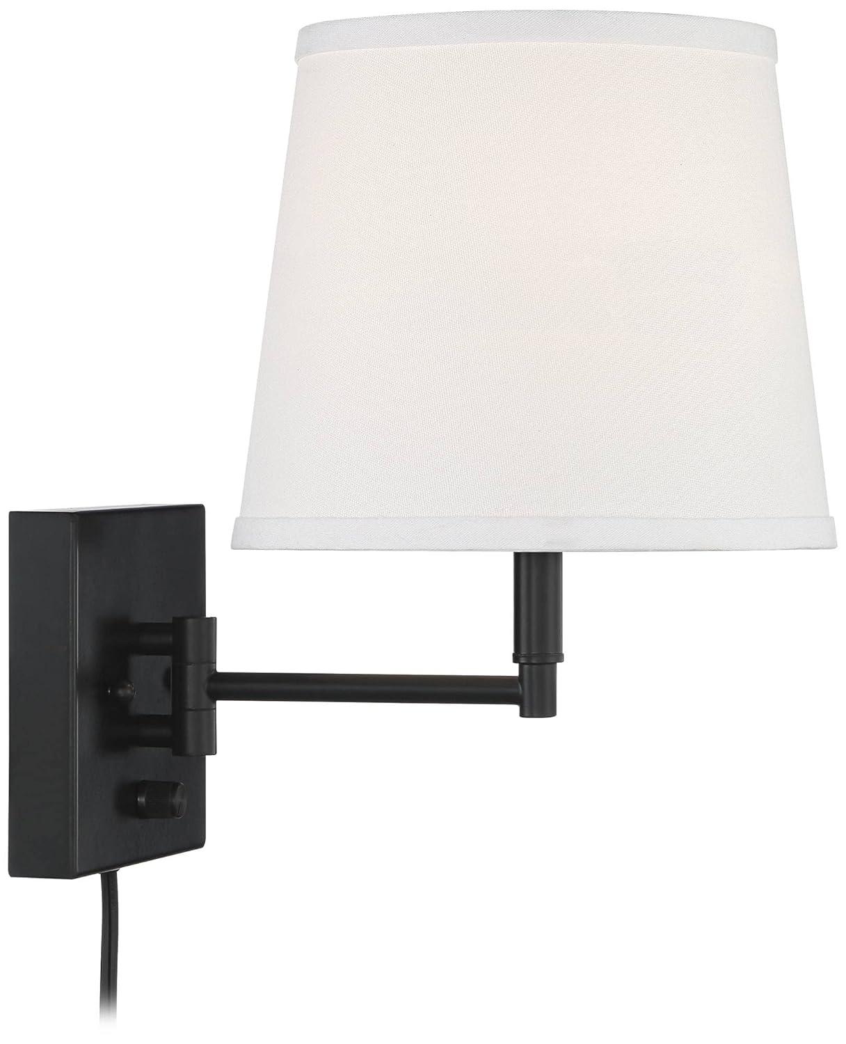 360 Lighting Lanett Modern Swing Arm Wall Lamps Set of 2 Black Plug-in Light Fixture with USB Charging Port White Lamp Shade for Bedroom Living Room