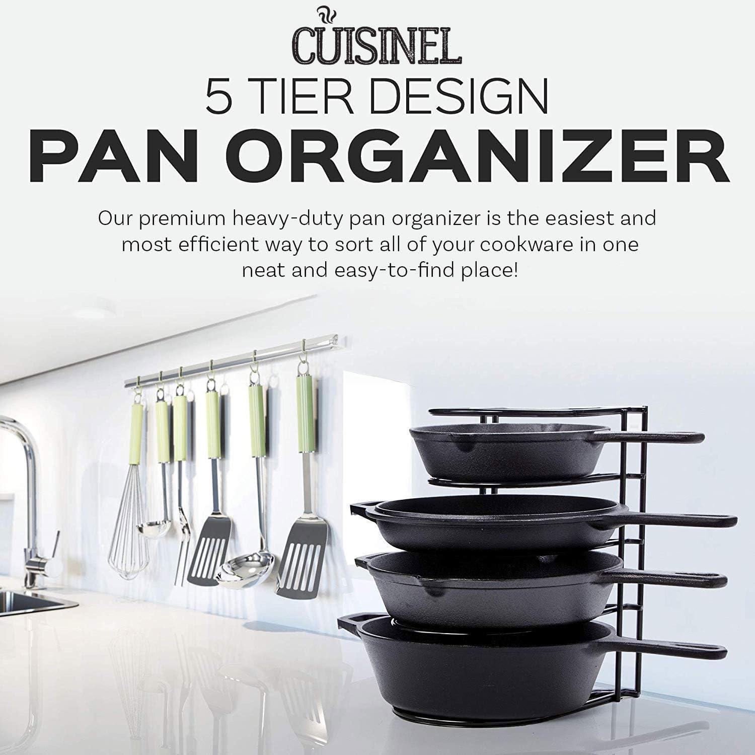 Cuisinel Heavy Duty Pan Organizer, 5 Tier Rack - Holds up to 50 LB - Holds Cast Iron Skillets, Griddles and Shallow Pots