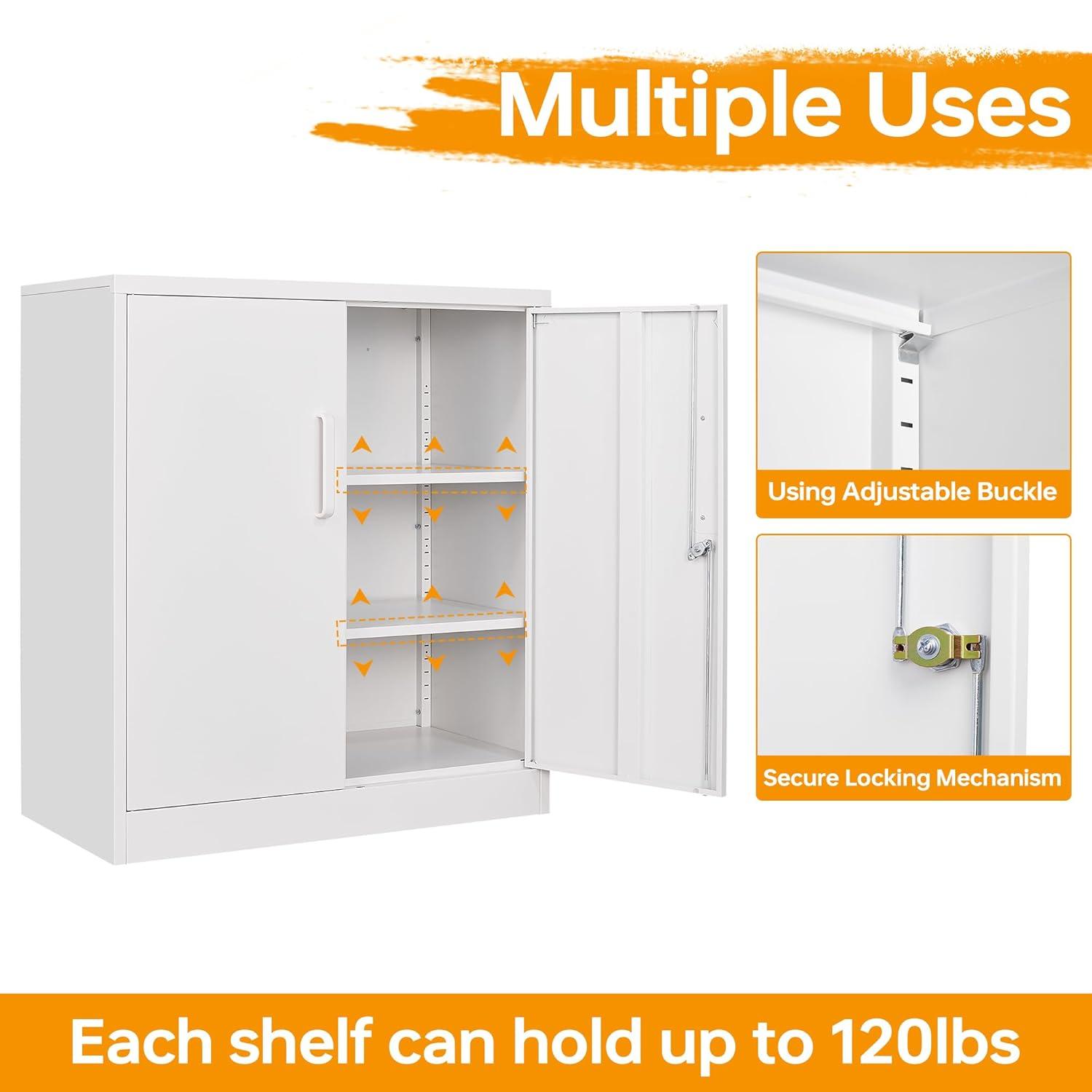 Metal Storage Cabinet with 2 Doors, Lockable Steel Storage Cabinet with 2 Doors and Adjustable Shelves, Steel Lockable File Cabinet, Locking Tool Cabinets for Office,Home,Garage