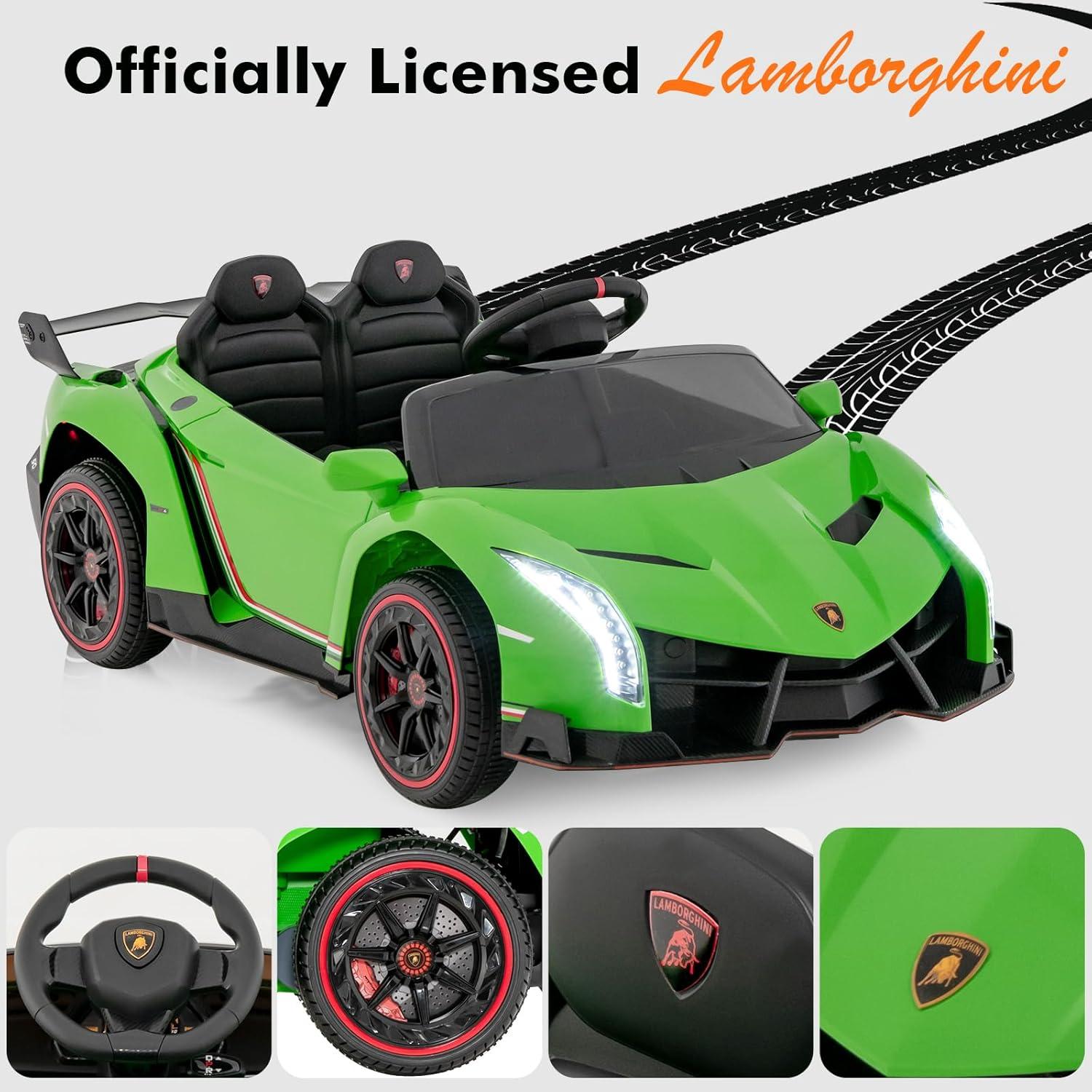 OLAKIDS 2 Seater Kids Ride on Car, 12V 4WD Licensed Lamborghini Veneno Powered Electric Vehicle with Hydraulic Doors, Rocking Mode, Adjustable Speeds, Remote Control, MP3, Headlight