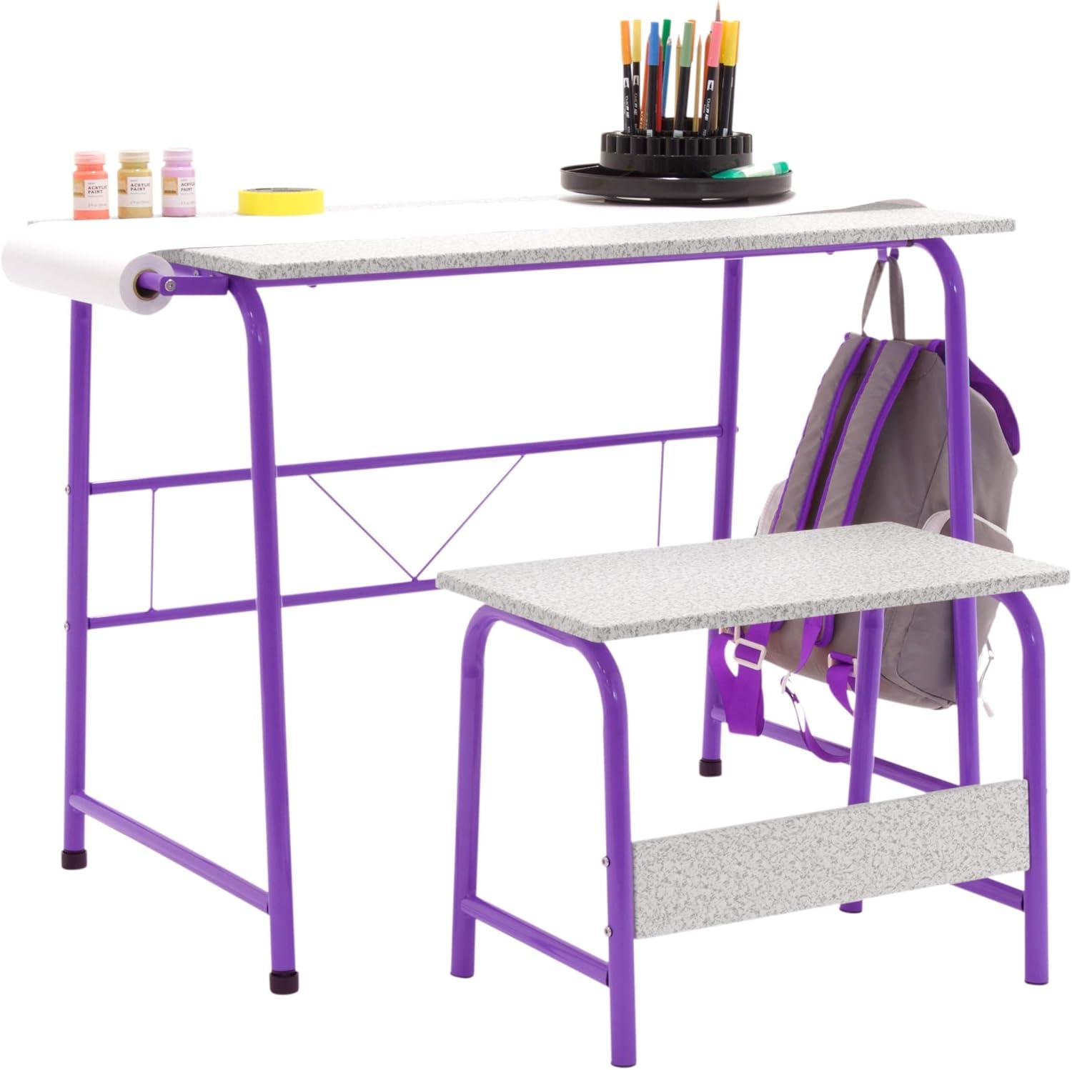 SD Studio Designs Project Center, 55127 Craft Table Play Desk with Bench, Purple/Spatter Gray, 37.75"W x 21.75"D x 28"H