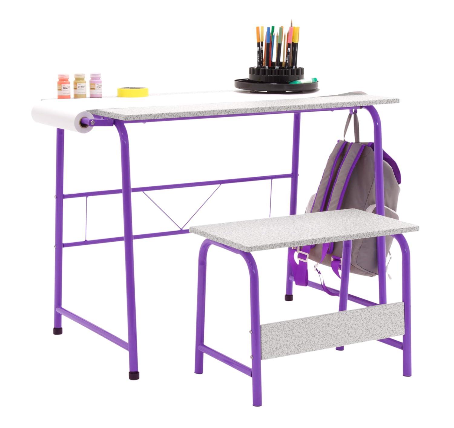 SD Studio Designs Project Center, 55127 Craft Table Play Desk with Bench, Purple/Spatter Gray, 37.75"W x 21.75"D x 28"H