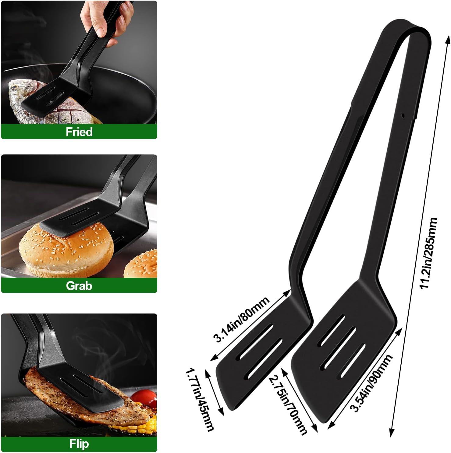 Silicone Kitchen Cooking Tongs, Premium Stainless Steel Silicone Barbecue Clamp, Multipurpose BBQ Clamp Spatula for Gripper Bread Clip, Fried Steak Clamp, Flipping Fish, Toast Salad Tongs（11 Inch）