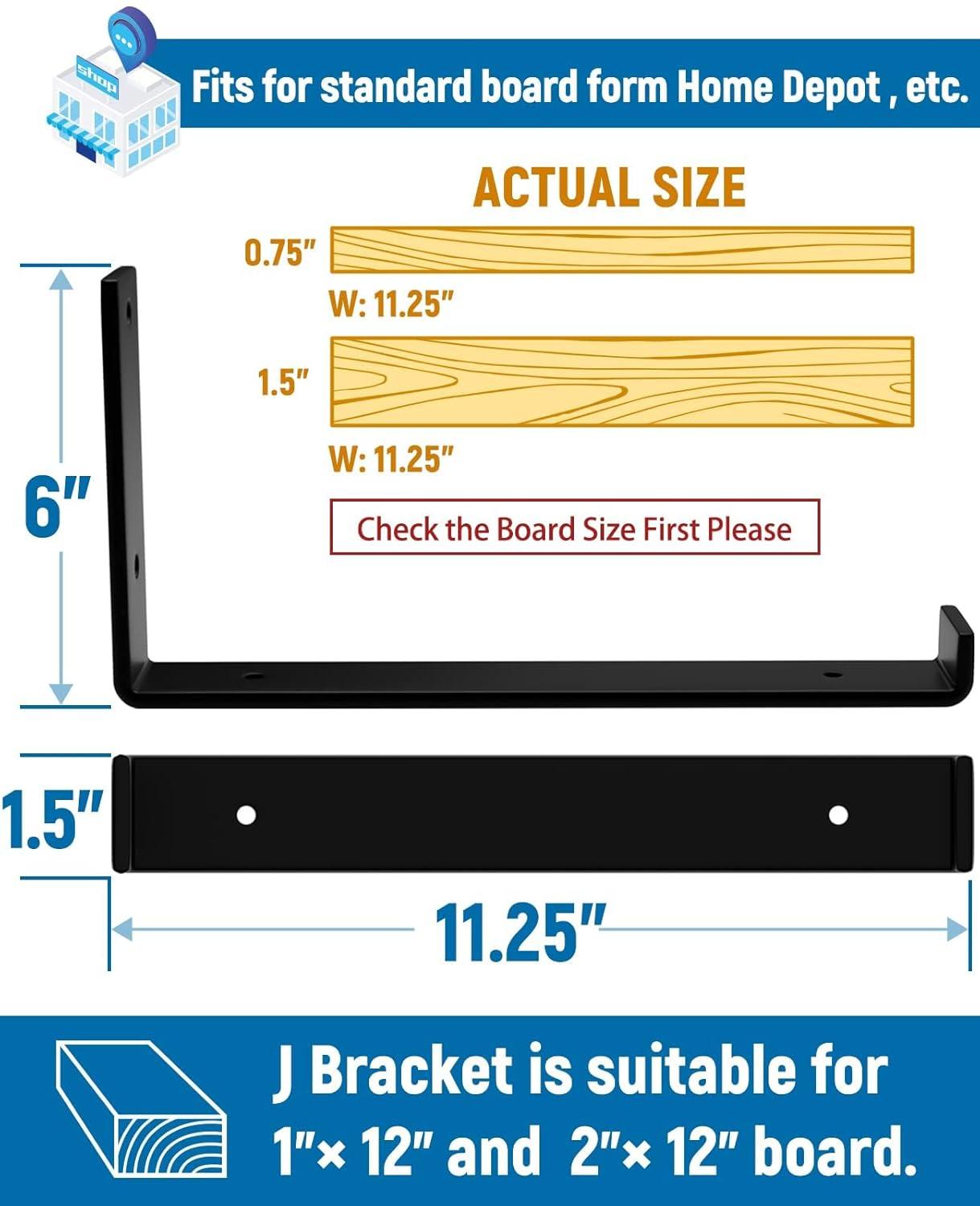 LEOPO 12 inch Shelf Bracket for DIY Floating Shelf, 1/5 inch Thick Heavy Duty Bracket, 4-Pack, 11.25” x 6” x 1.5”
