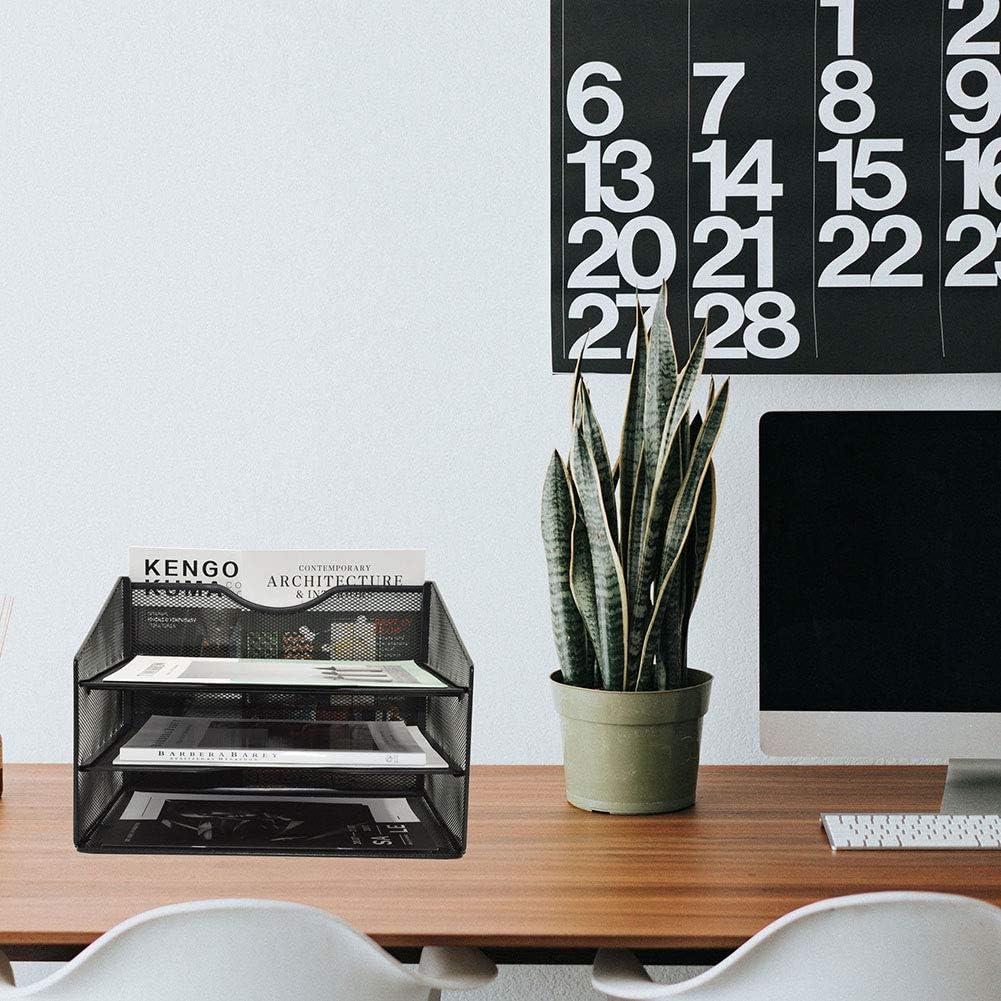 Black Mesh Steel 3-Tier Letter Tray with Upright Compartment