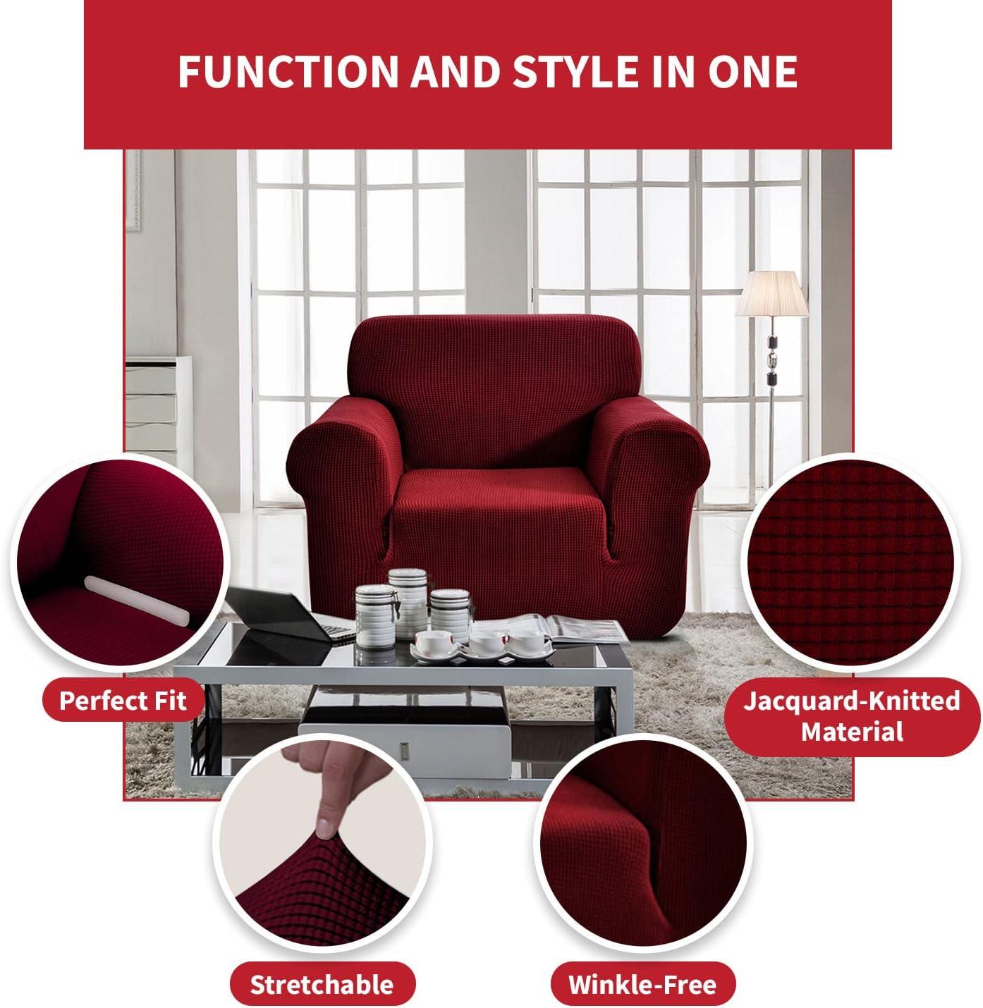 Burgundy Stretch 3-Piece Sofa, Loveseat, and Chair Slipcover Set