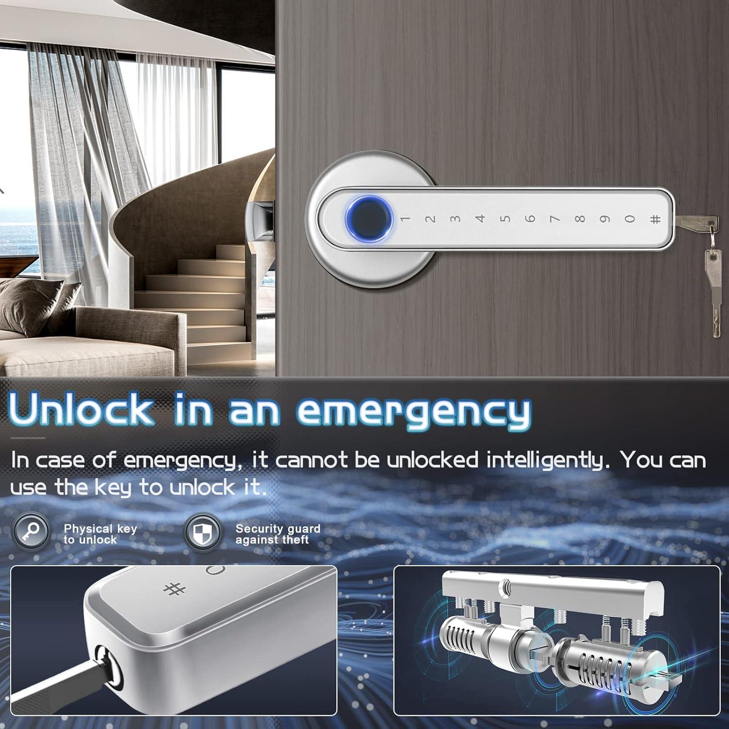 Fingerprint Door Lock Door Knob With Keypad Keyless Entry Door Lock With Handle For Home Hotel Office Apartment Bedroom