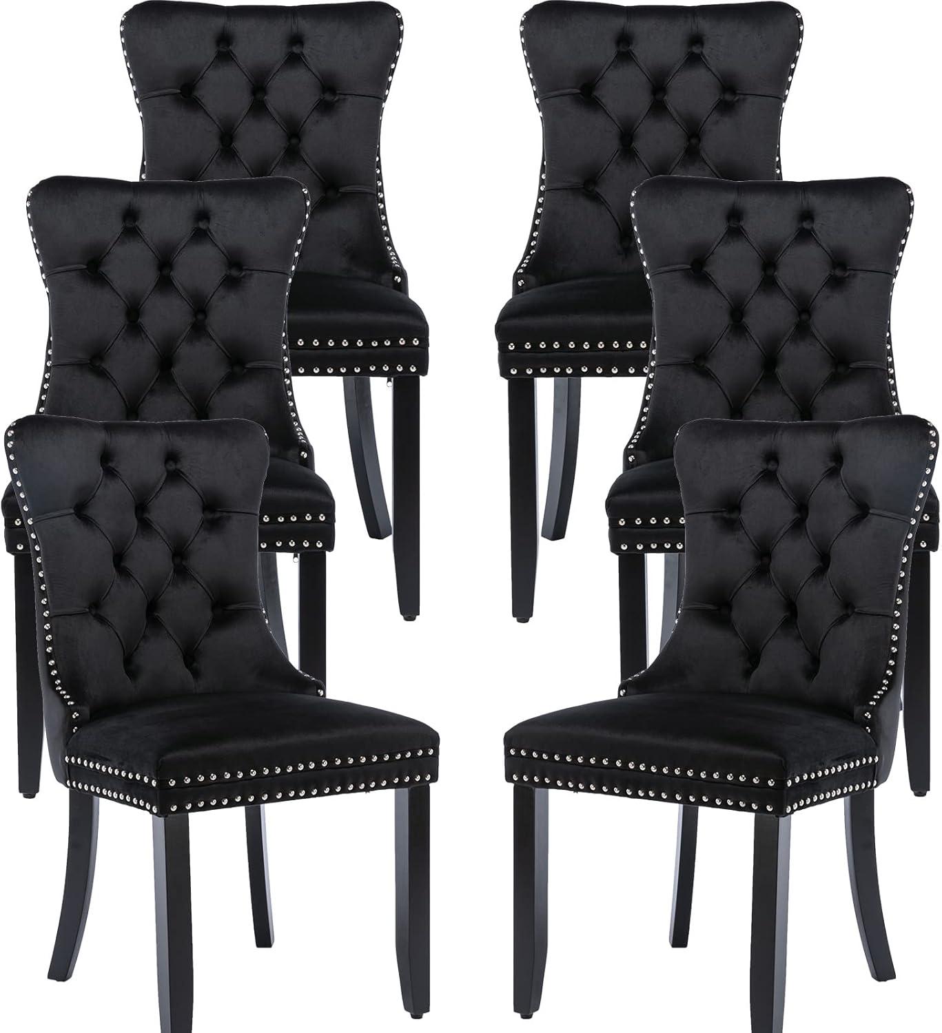 Westice Dining Chairs Set of 6, Tufted Dining Room Chair with Nailhead for Kitchen Restaurant, Black