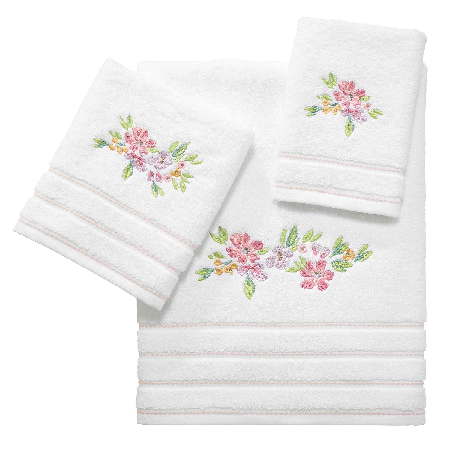 IZOD - Hand Towels, Soft & Absorbent Cotton, Floral Bathroom Decor, Set of 2 (Catalina Collection, White)