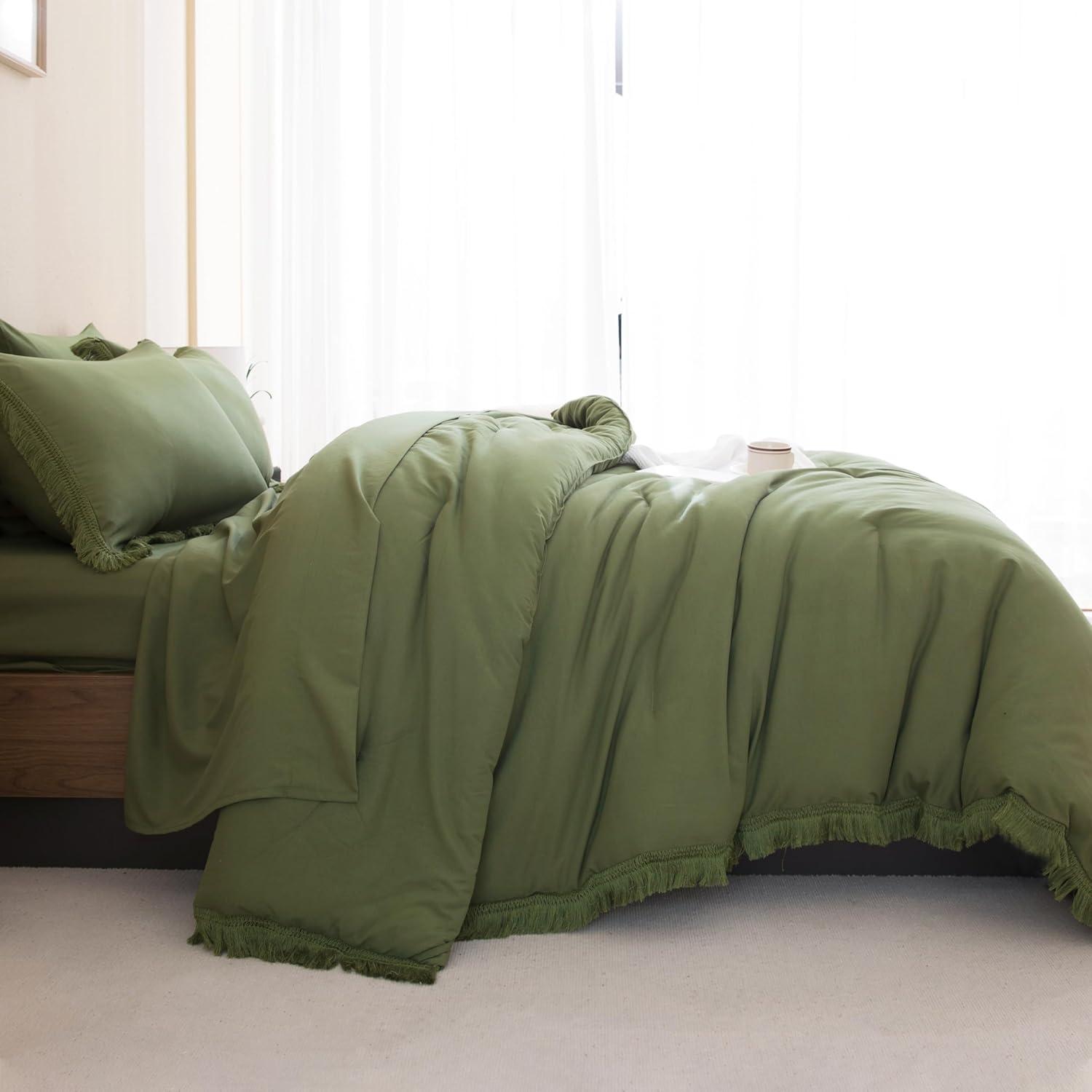 Olive Green Full Microfiber Reversible Bed in a Bag Set