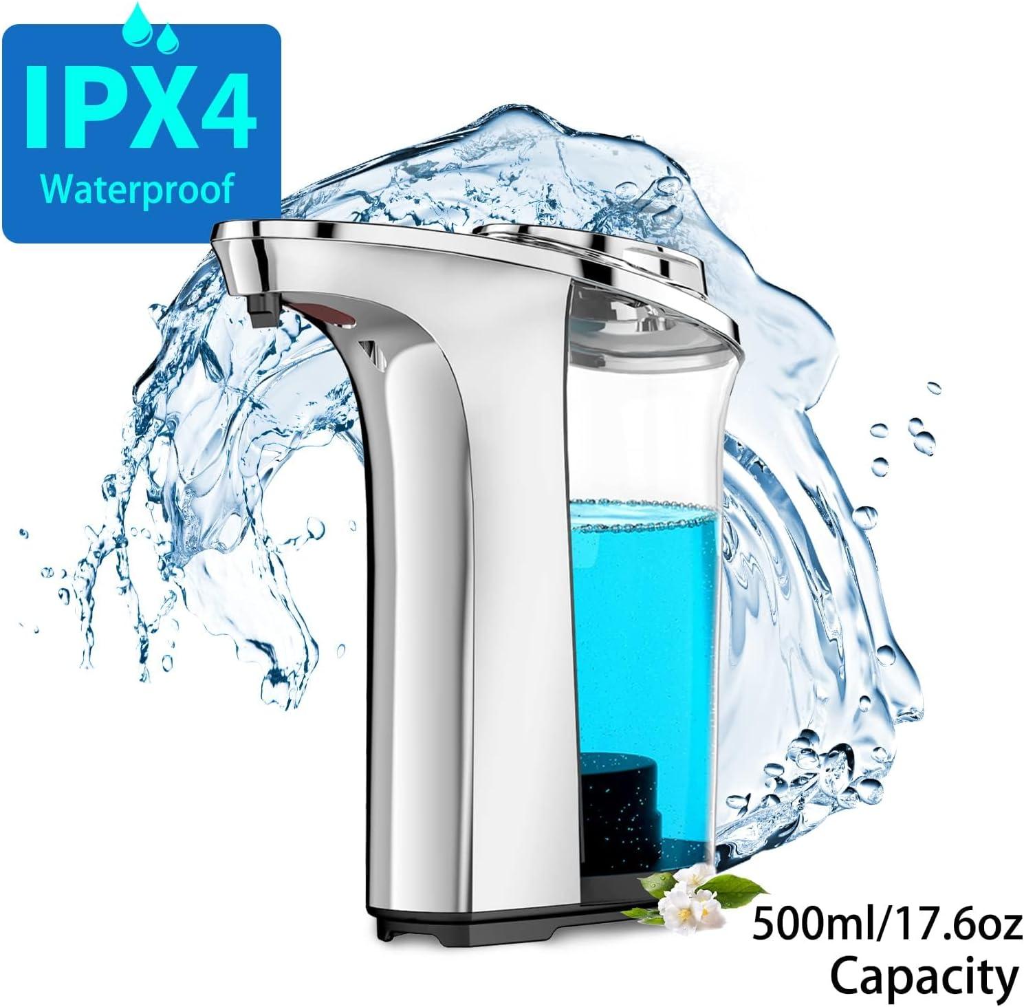 Automatic Liquid Soap Dispenser, 17oz/500ml Bathroom Countertop Soap Dispensers, 5 Adjustable Levels, Touchless Sanitary Tool Commercial and Domestic, Silvery
