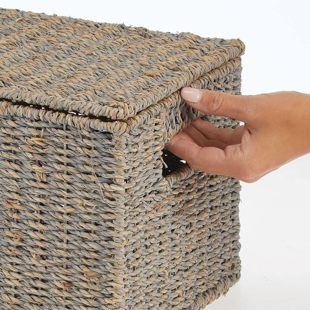 mDesign Woven Seagrass Home Storage Basket with Lid, Set of 3