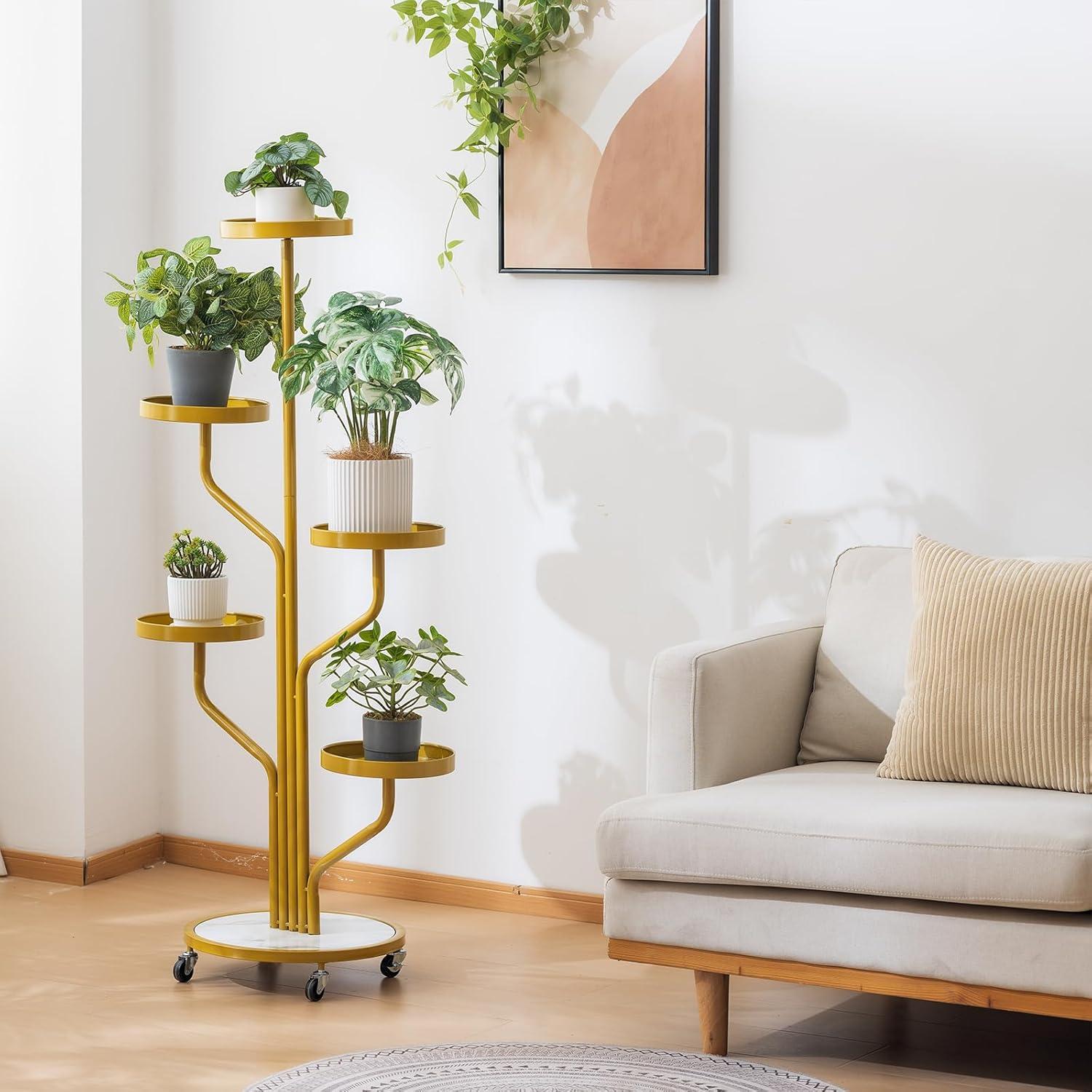 5 Tier Indoor Plant Stand Wrought Iron Plant Stand, Tall Metal Plant Stand With Wheels