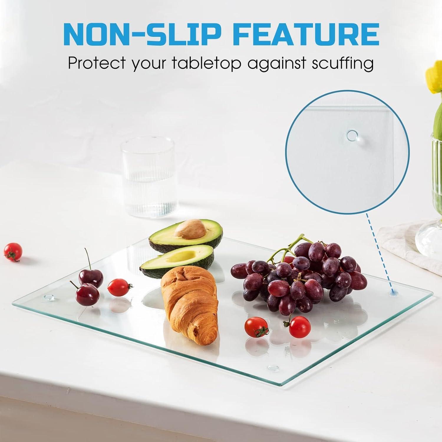 Tempered Glass Cutting Board for Kitchen, Clear Glass Board for Countertop, Heat Resistant, with Non-Slip Feet, 12x16" & 12x8" 2 Pcs Clear