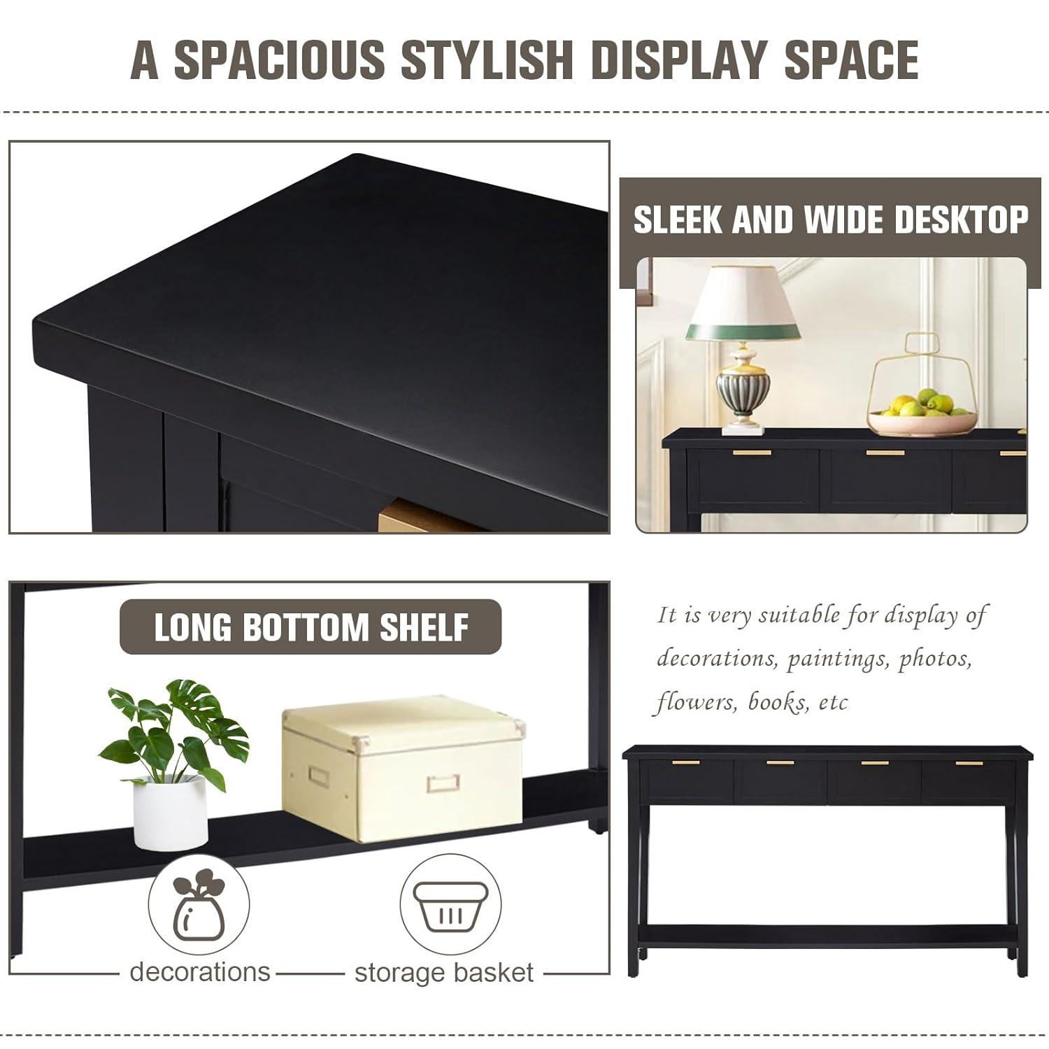 Kinfant Morden Console Table with Drawers, Narrow Sofa Table with Storage Shelf for Living Room, Entryway, Hallway, Black