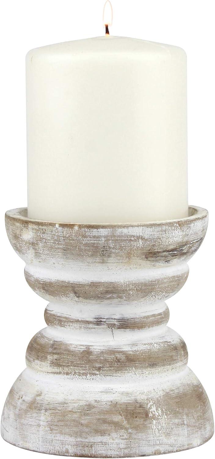 Stonebriar Tabletop 4" Coastal Wood Pillar Candle Holder, Off-White