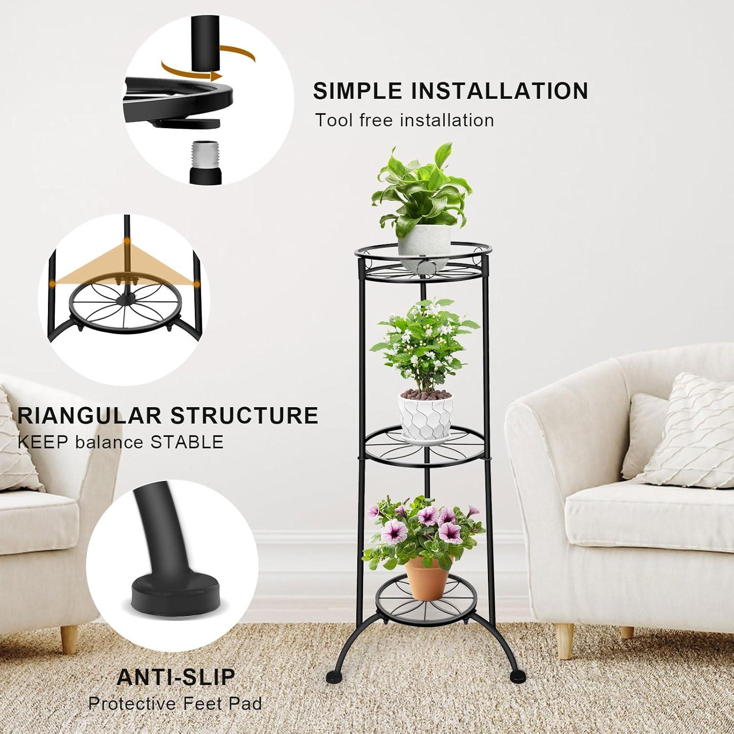 35-Inch Black Iron 3-Tier Heavy-Duty Plant Stand