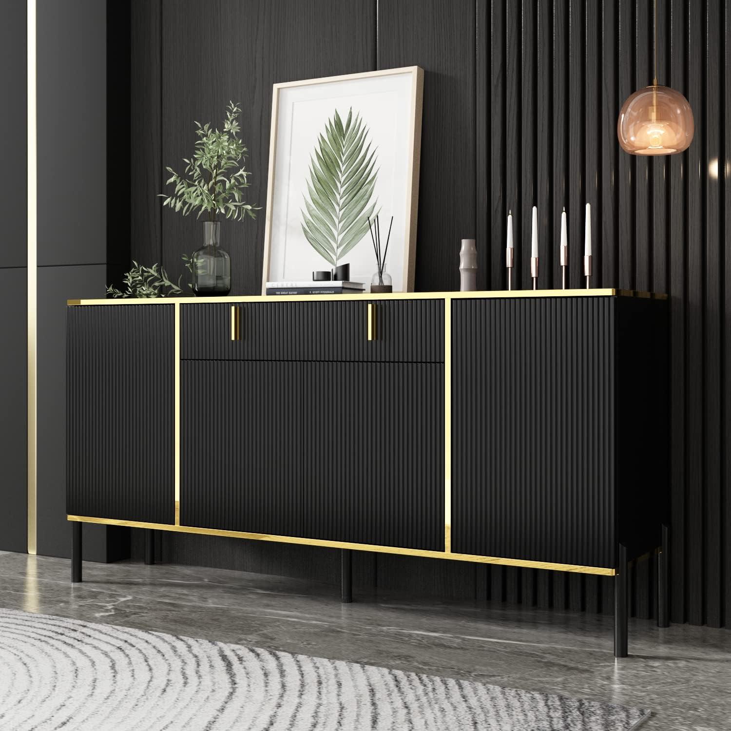 Ebony 63" Modern Sideboard Buffet Cabinet with Fluted Doors