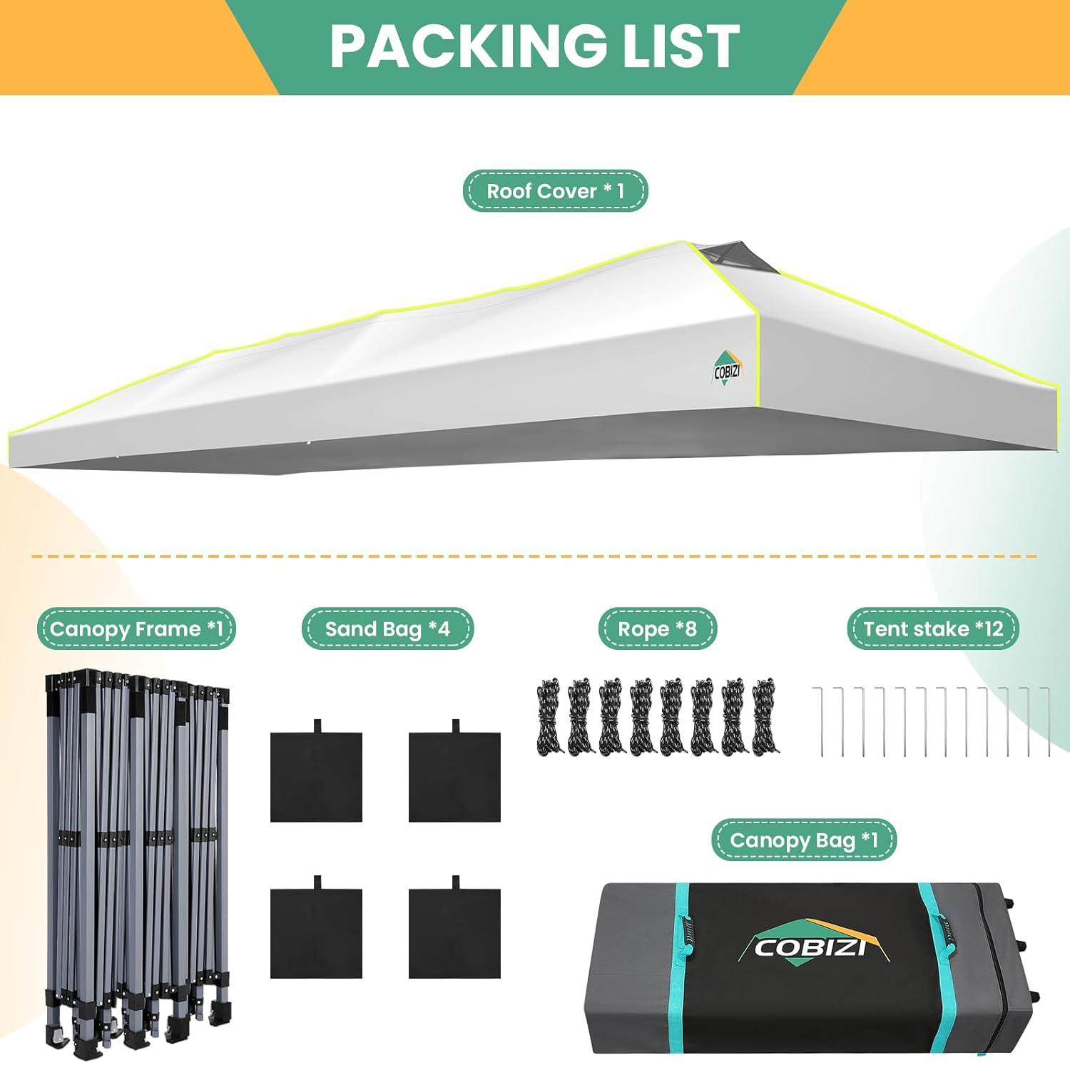 TOOLUCK 10'Wx30'D Pop Up Canopy, One Push Setup Glow Party Tent