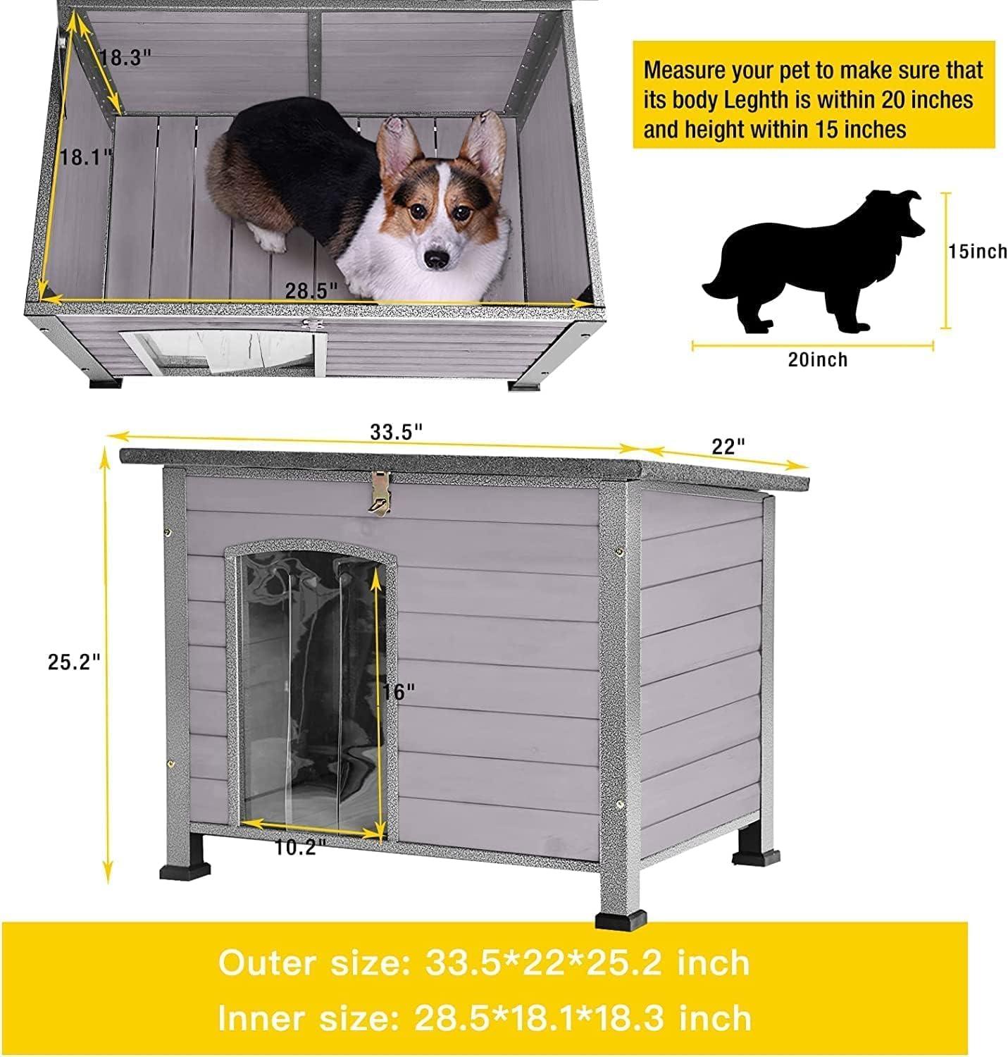 Medium Gray Wooden Dog House with Iron Frame