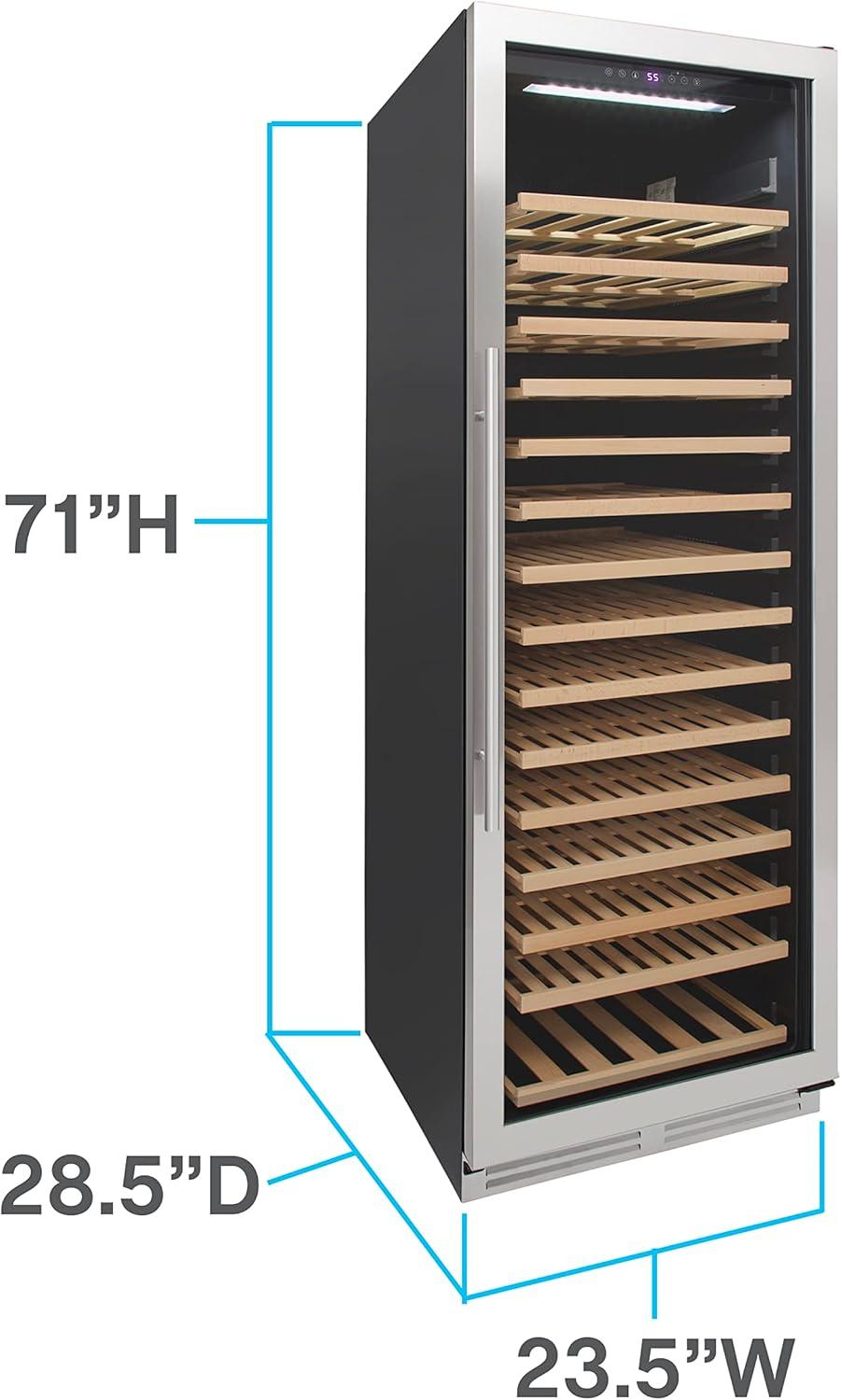 Avanti Wine Cooler Designer Series Freestanding Single-Zone Chiller, 176-Bottle Capacity with Wooden Pull-Out Shelves Double-Pane Reversible Glass Door, LED Display, 23.5-Inch, Stainless Steel