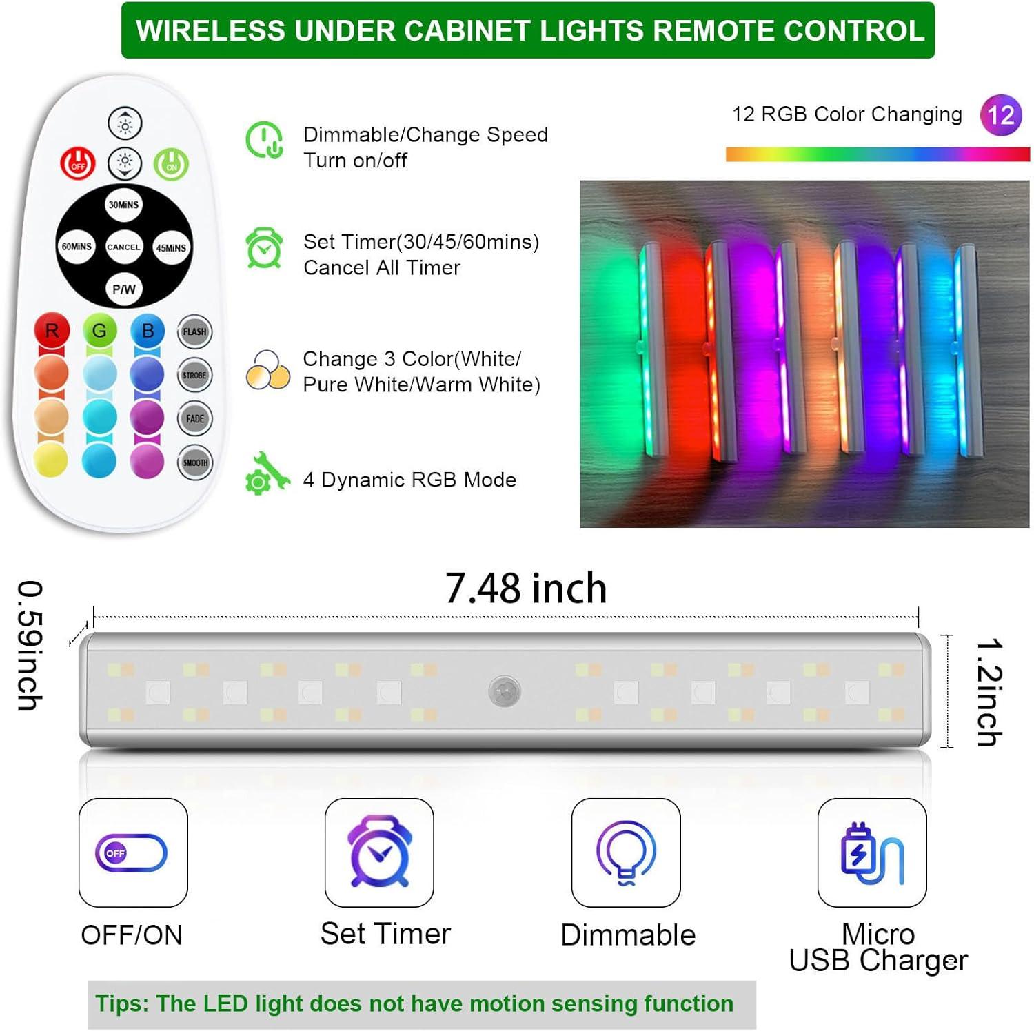 SZOKLED Under Cabinet Lights Wireless, 48-LED Under Cabinet Lighting Rechargeable, Closet Light with Timer & Dimmable, Under Counter Lights for Kitchen Shelf Pantry Desk (4 Packs)