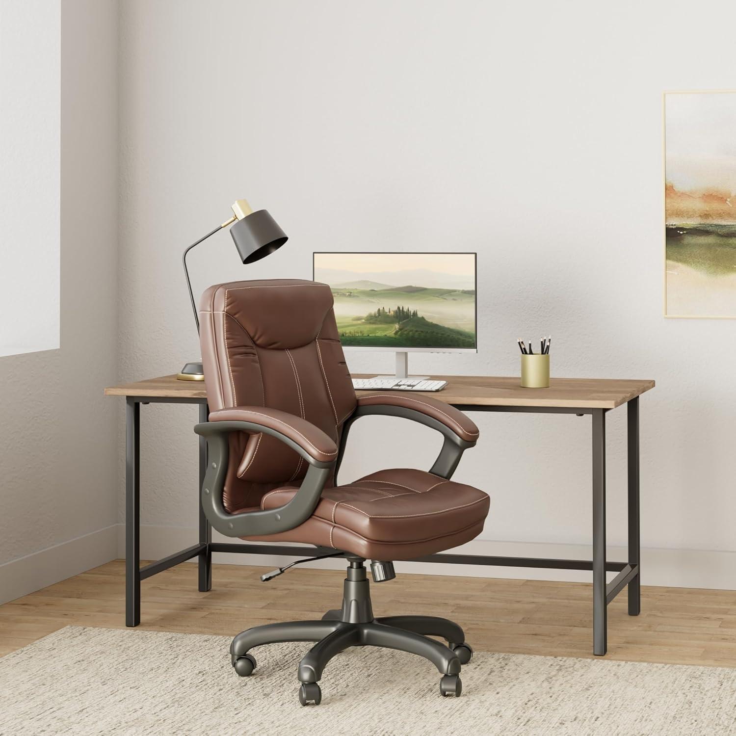 Executive Mid Back Chocolate Faux Leather Chair with Contrast Stitching