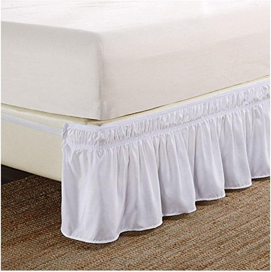 Pleated Three Sides Fabrics Wrap Around Style Egyptian Cotton Elastic 17 inch Drop Dust Bed Skirt for Twin/Full,Queen,King Size Beds(Queen, White)
