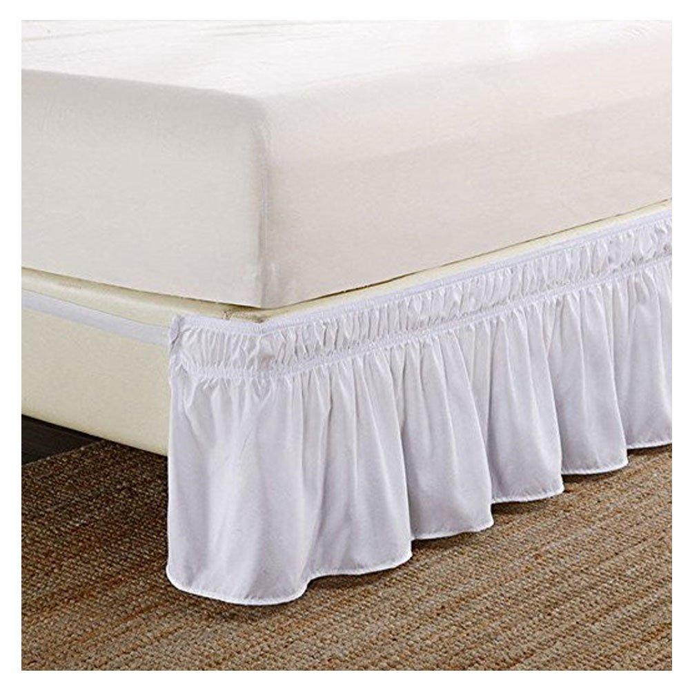 Pleated Three Sides Fabrics Wrap Around Style Egyptian Cotton Elastic 17 inch Drop Dust Bed Skirt for Twin/Full,Queen,King Size Beds(Queen, White)