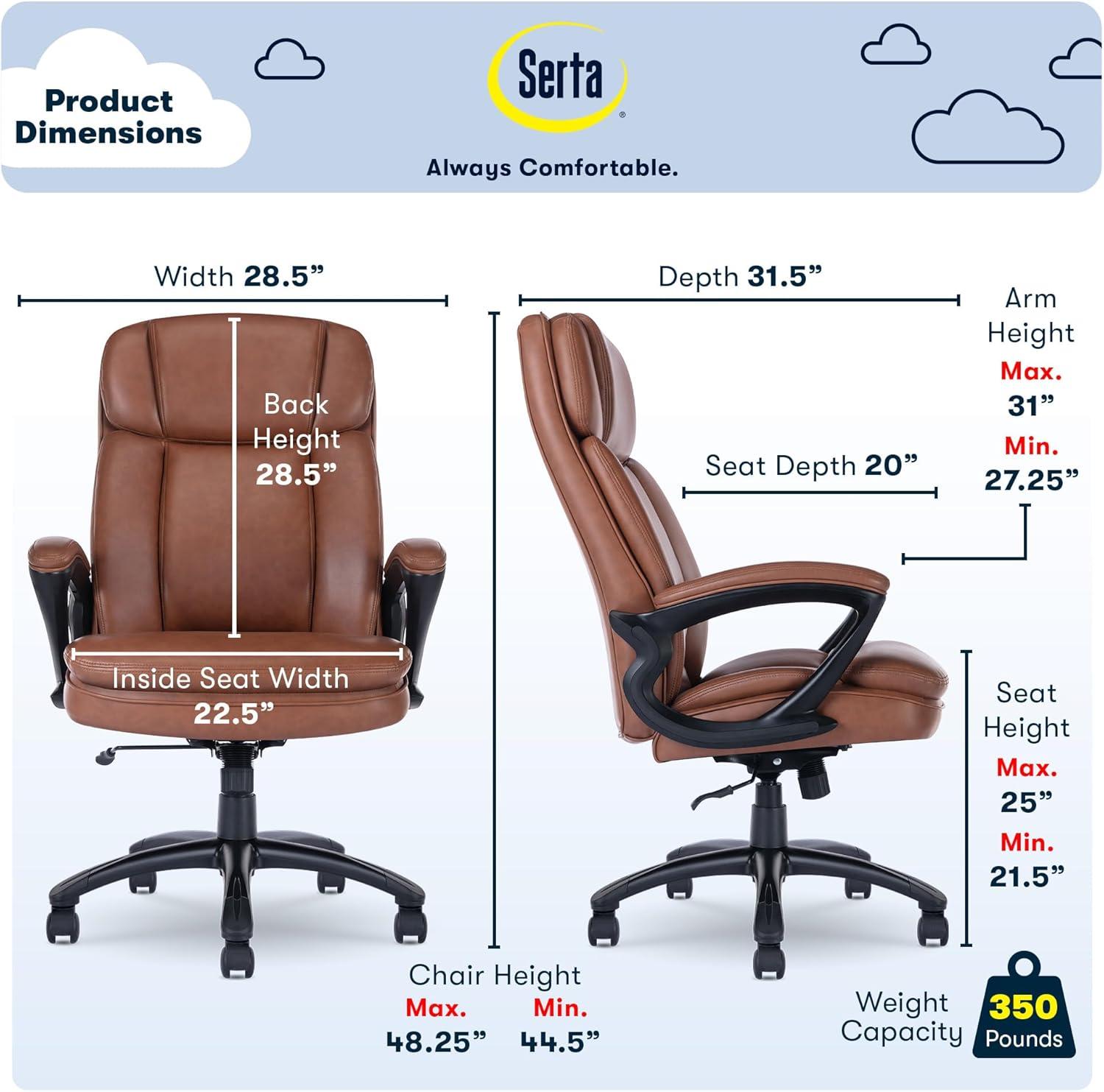 Serta Fairbanks Big and Tall High Back Executive Office and Gaming Chair with Layered Body Pillows