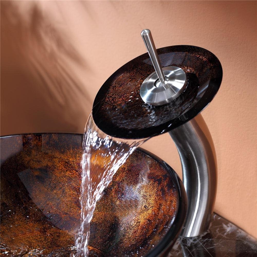 Glass Circular Vessel Bathroom Sink with Faucet