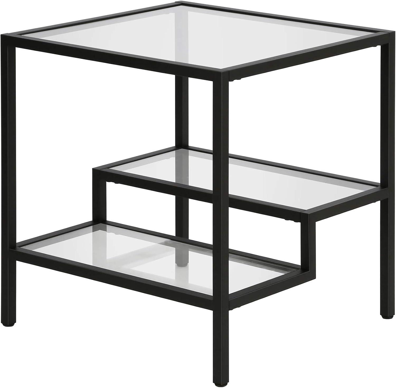 Contemporary Blackened Bronze 20" Square Glass Side Table