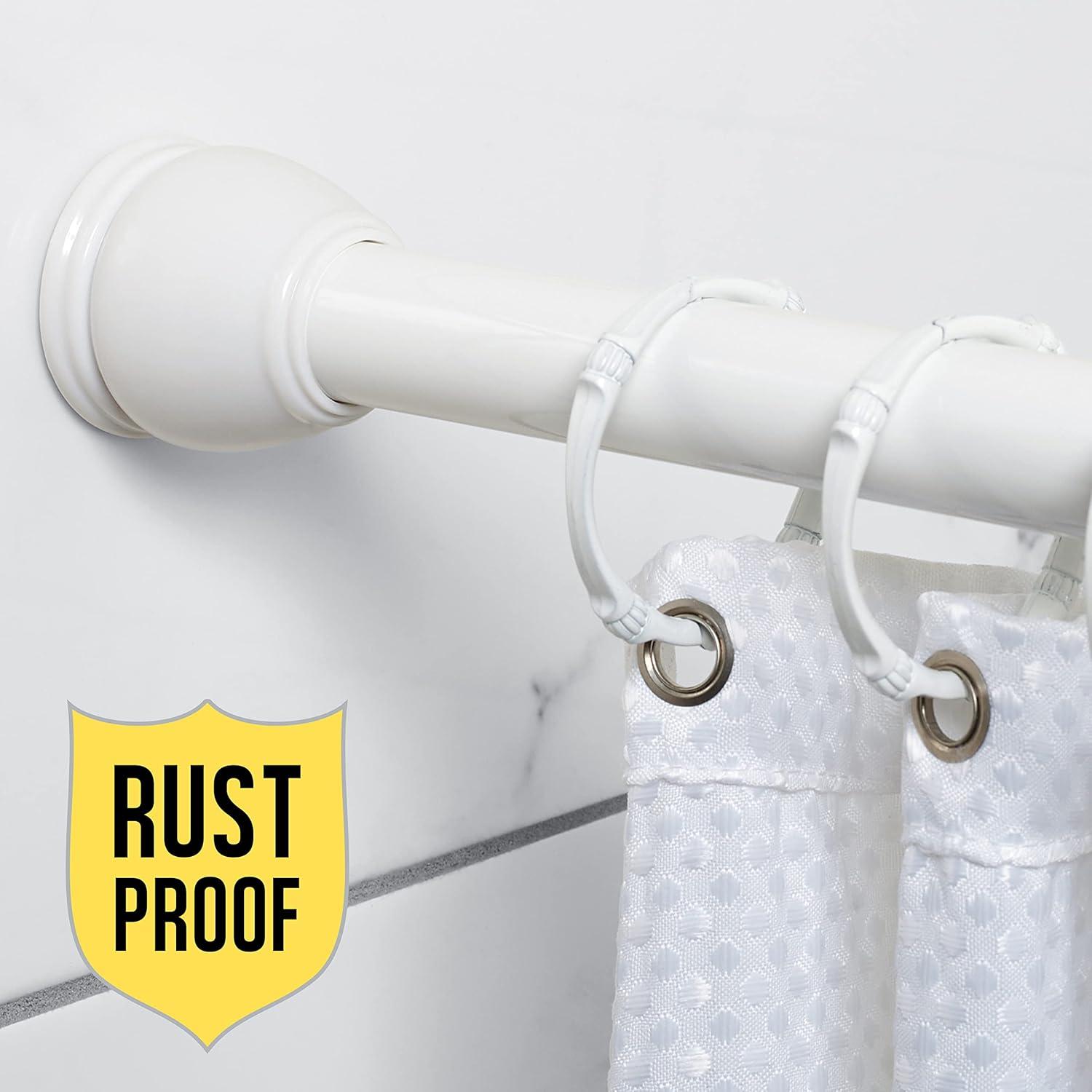 Zenna Home Rustproof Adjustable Tension Shower Curtain Rod, Adjusts from 26 to 76 Inches to Fit in Most Tubs and Showers, No Drilling Shower Rod, White