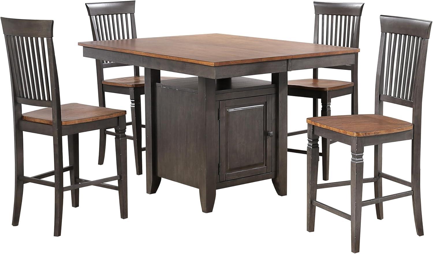 Dakota 5PC Extendable 42-54-in Pub Dining Storage Table Set in Brown & Gray Wood