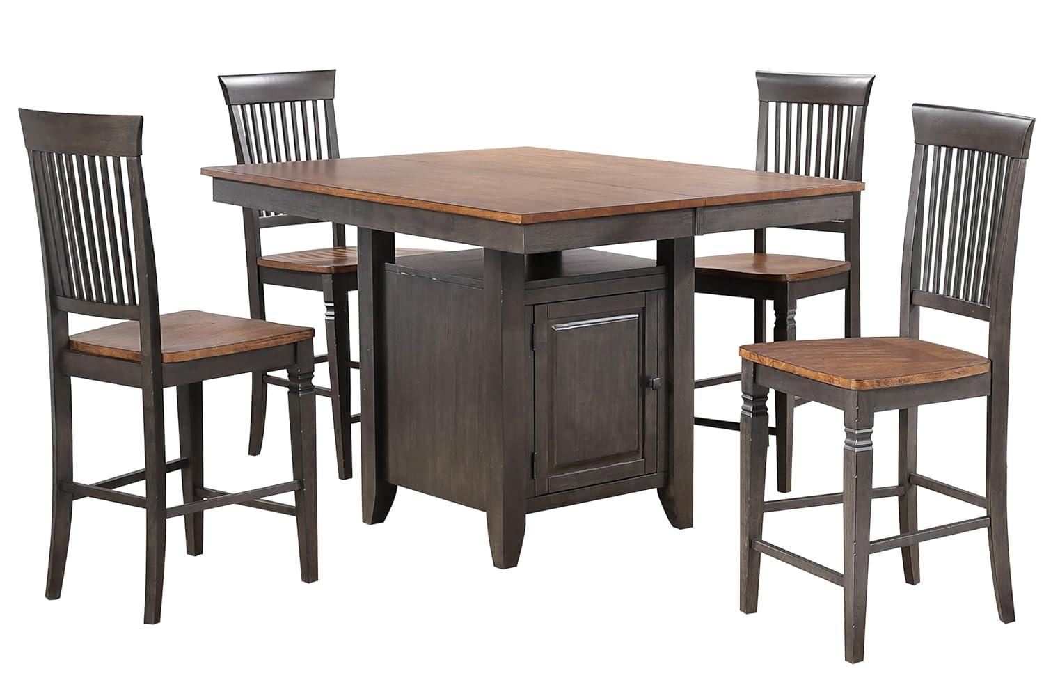 Dakota 5PC Extendable 42-54-in Pub Dining Storage Table Set in Brown & Gray Wood