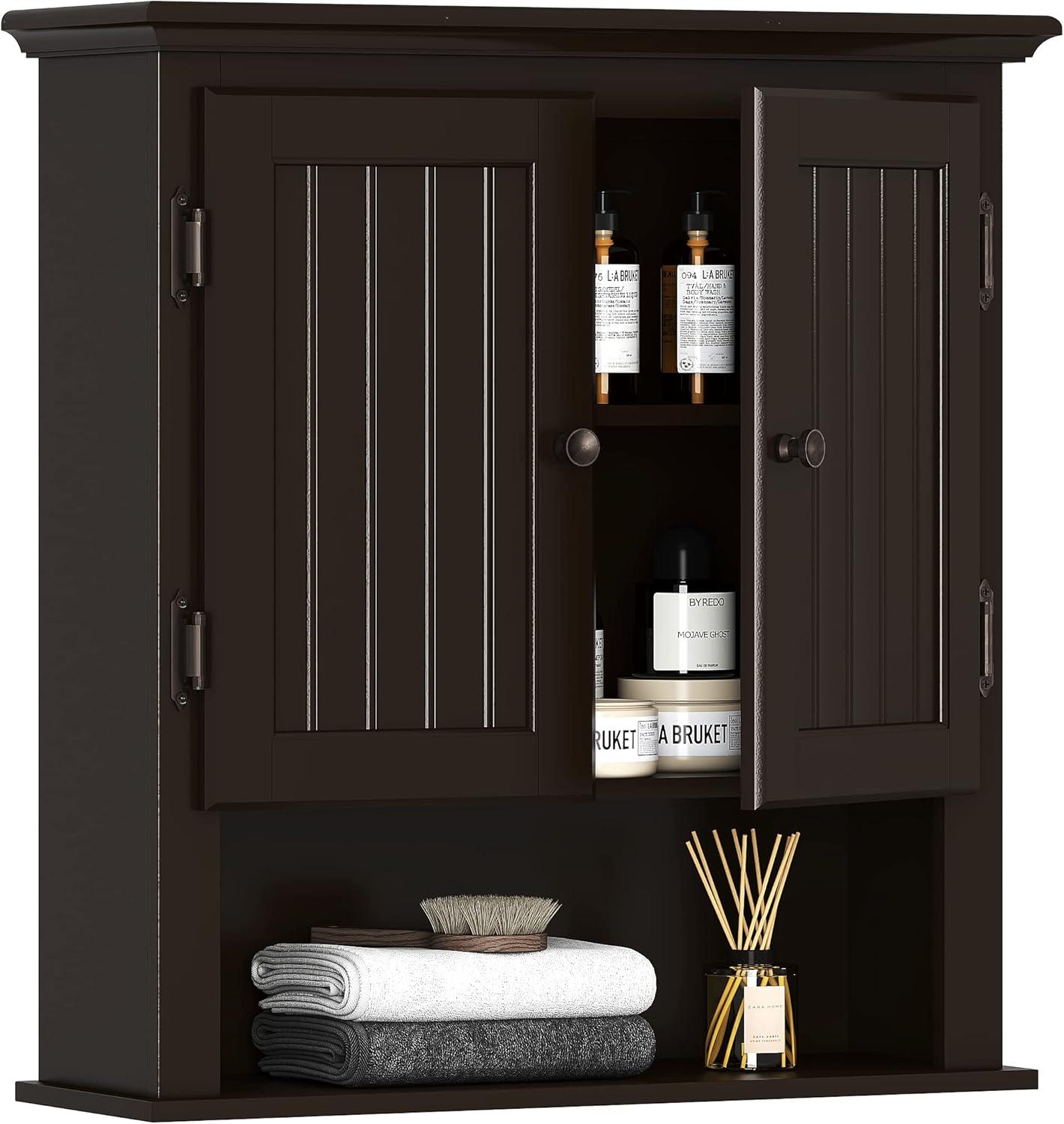 UTEX Bathroom Cabinet Wall Mounted, Wood Hanging Cabinet, Wall Cabinets with Doors and Shelves Over The Toilet for Bathroom,Espresso