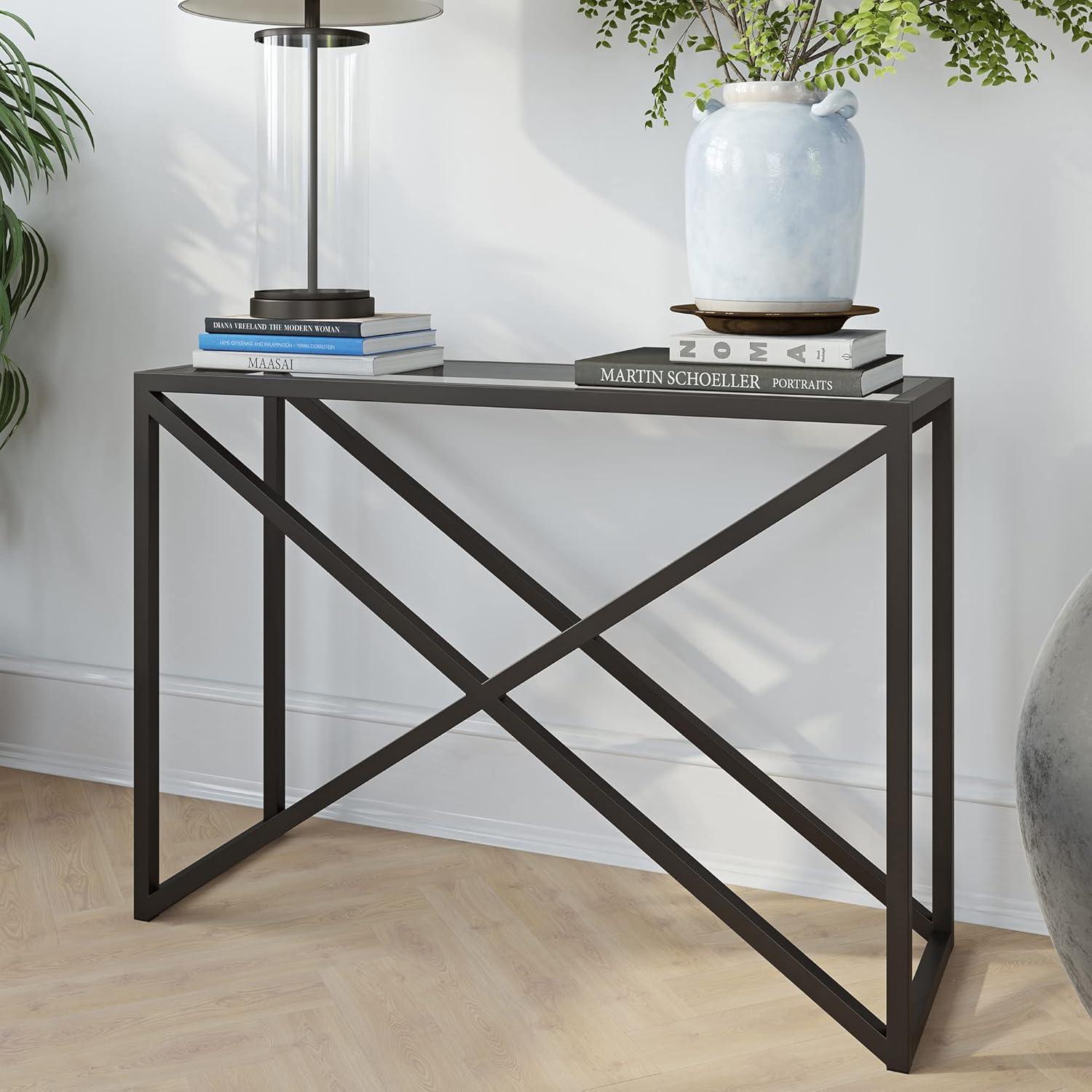 Evelyn&Zoe Calix 42" Wide Rectangular Console Table, Blackened Bronze