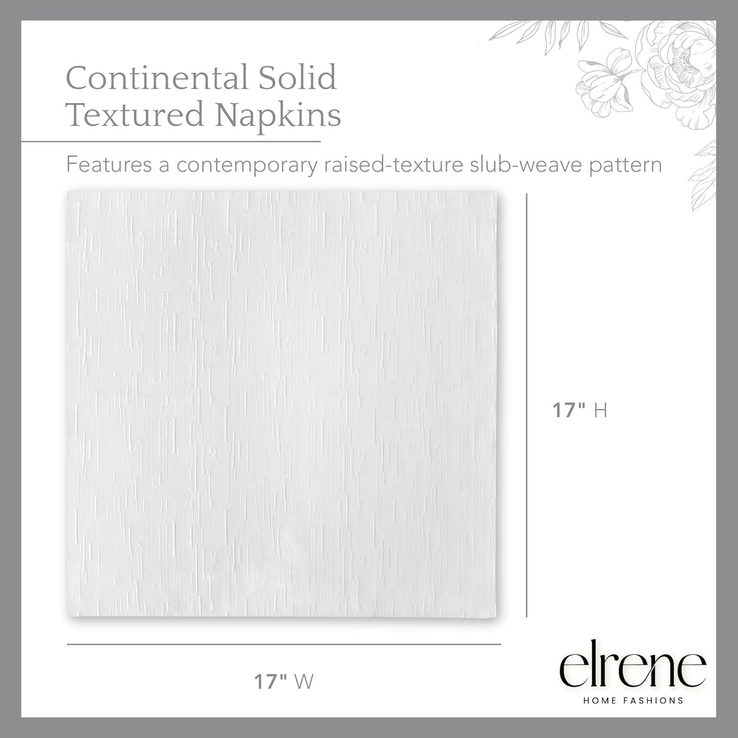Continental Solid Texture Water and Stain Resistant Napkins, Set of 4 - 17" x 17" - White - Elrene Home Fashions