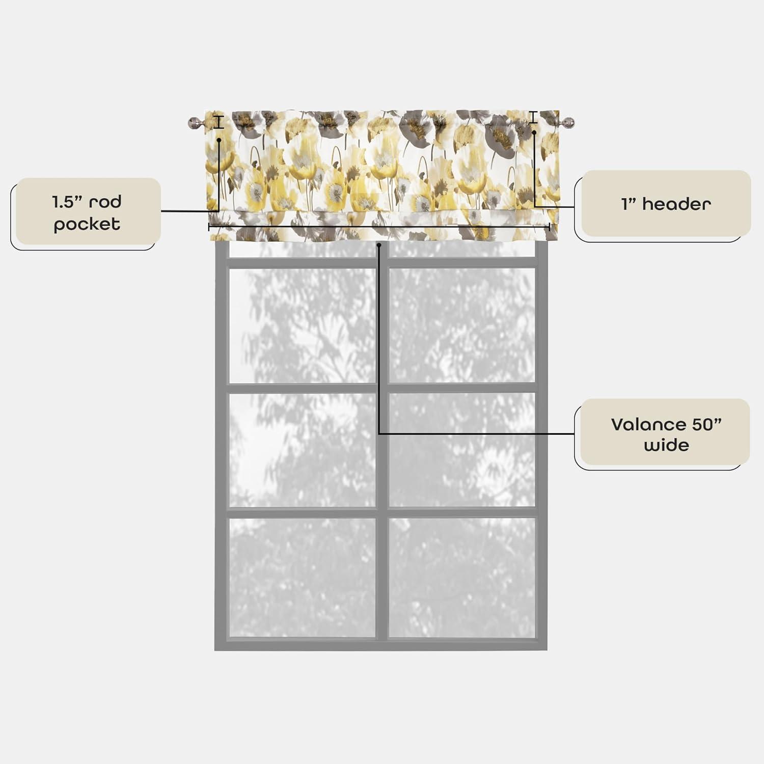 Achim Poppy Field Floral Rod Pocket Room Darkening Curtain Valance, Grey, 50" x 17"