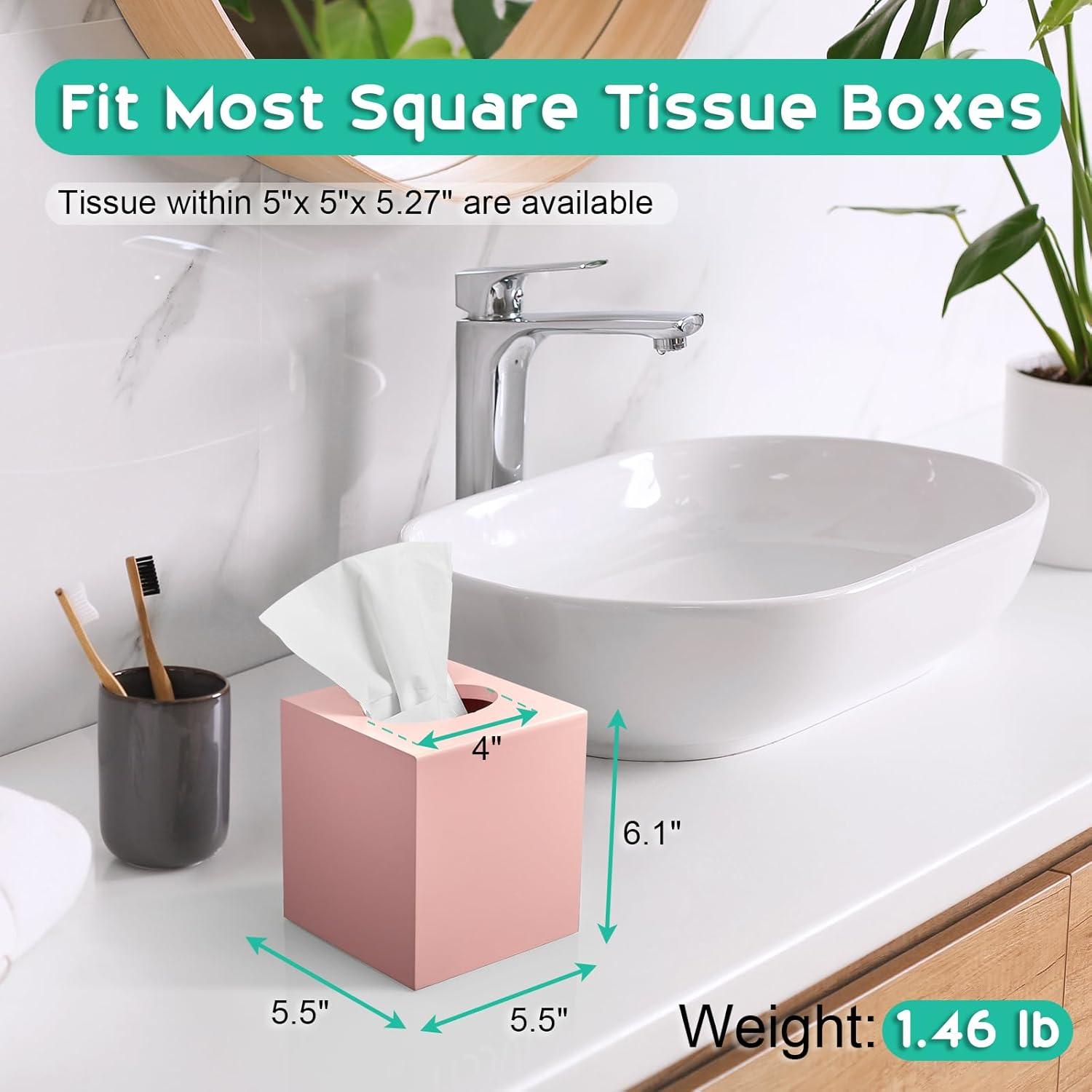 Blush Pink Resin Square Tissue Box Cover