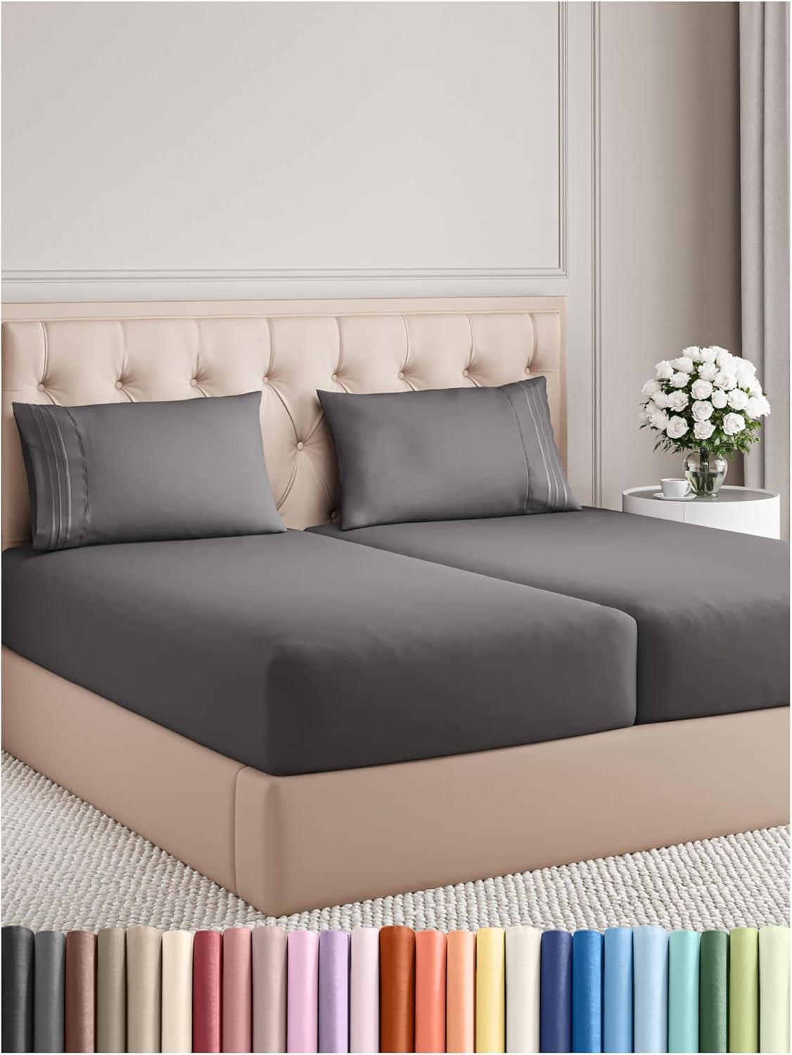 CGK Linens 5 Piece Microfiber Sheet Set in Dark Grey, Size Split King