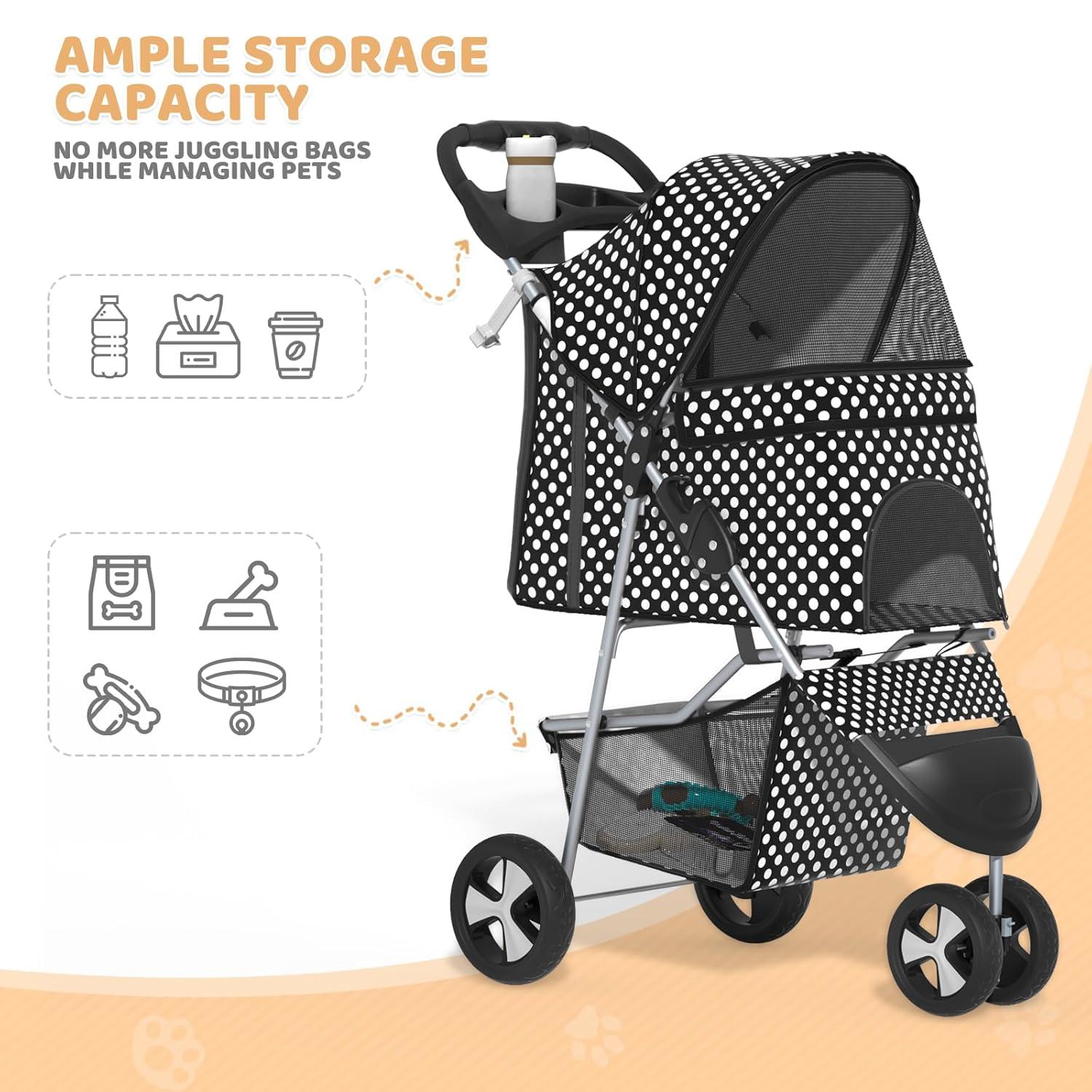 Magshion Foldable Pet Dog and Cat Stroller with Adjustable Canopy Storage Basket and Cup Holder for Small and Medium Pets