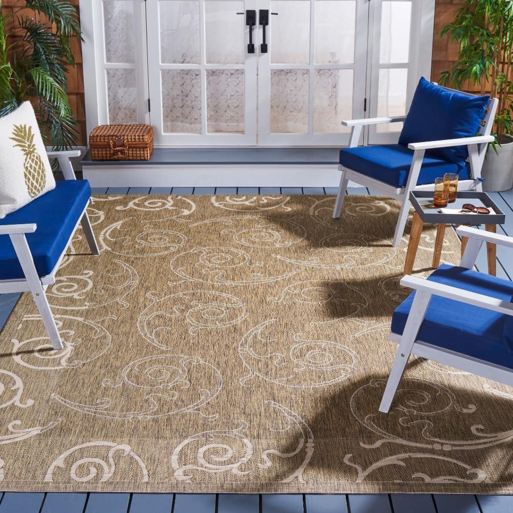 SAFAVIEH Courtyard Daniel Floral Indoor/Outdoor Area Rug, 9' x 12', Brown/Natural