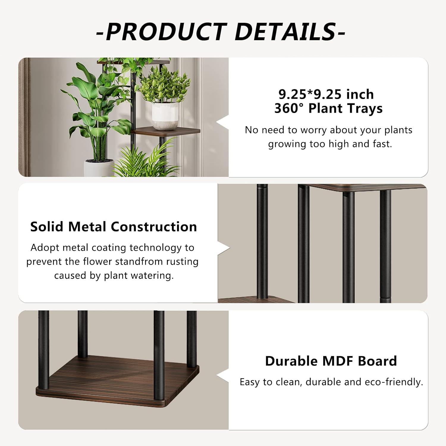 Black Oak 5-Tier Metal and MDF Indoor Plant Stand