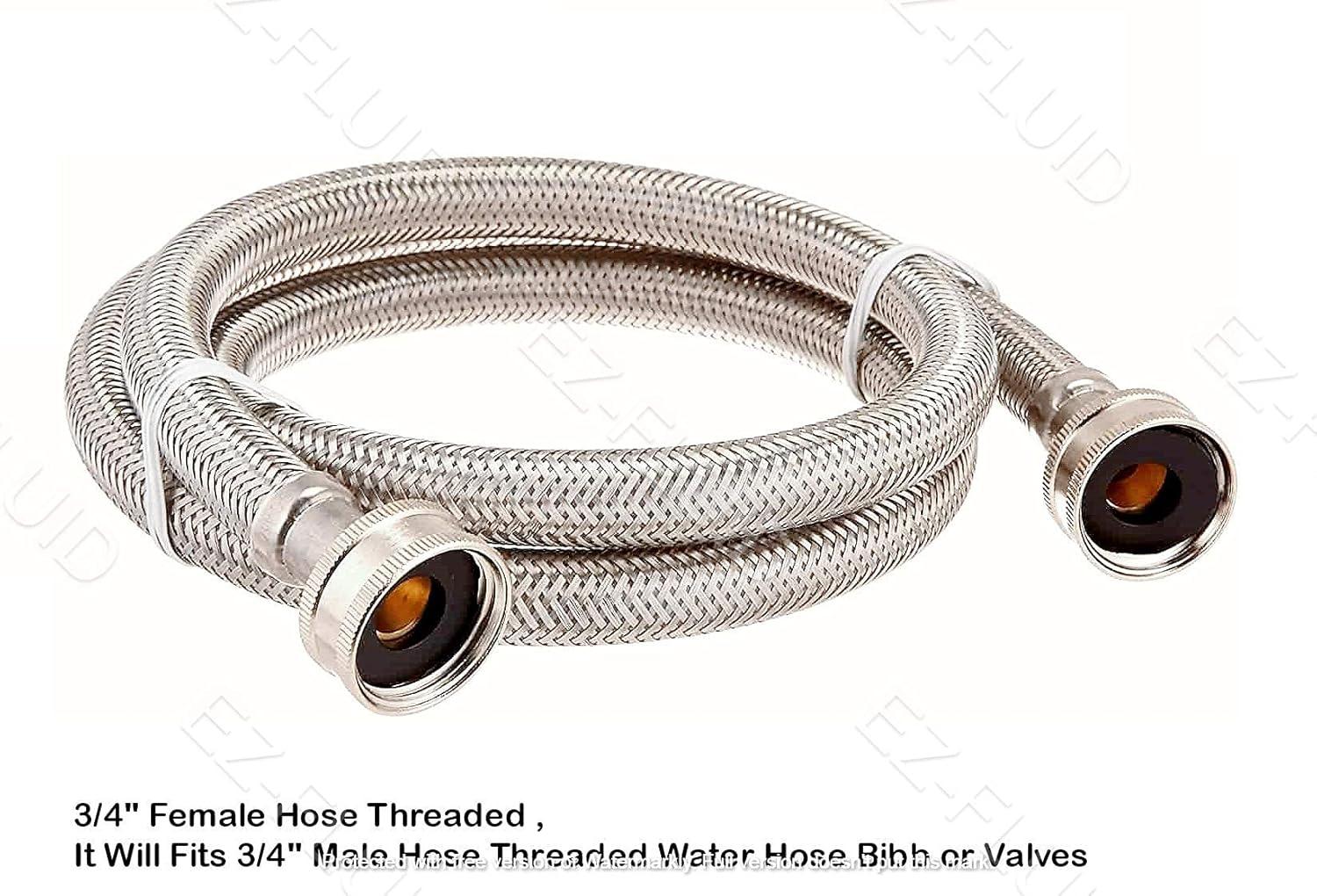 EZ-Fluid 48"x 3/4" FHT Stainless Steel Braided Metal Washing Machine Water Supply Hose Connector Line,Appliances Hose Burst Proof.-1Pc