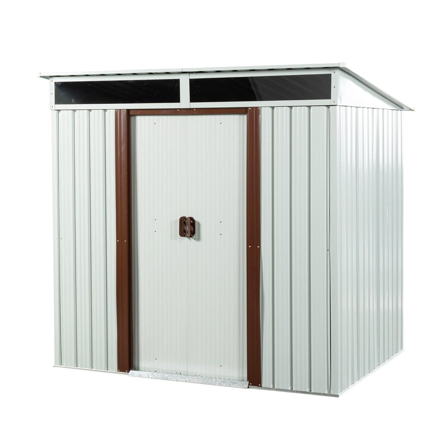 6X5 FT Outdoor Storage Shed, Waterproof Metal Garden Sheds with Lockable Door, Steel Tool Storage Buildings Shed & Outdoor Storage House for Garden, Backyard, Patio, Lawn, Trash Cans(White)