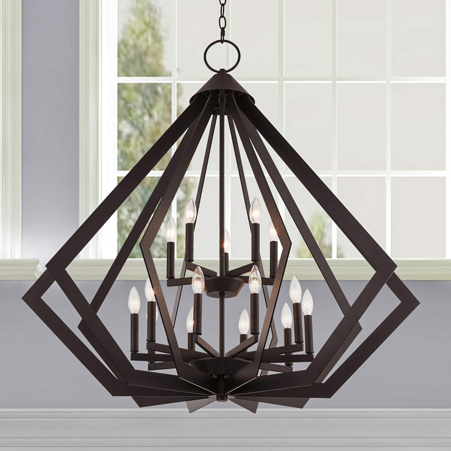 Black Industrial 15-Light 2-Tier Foyer Chandelier