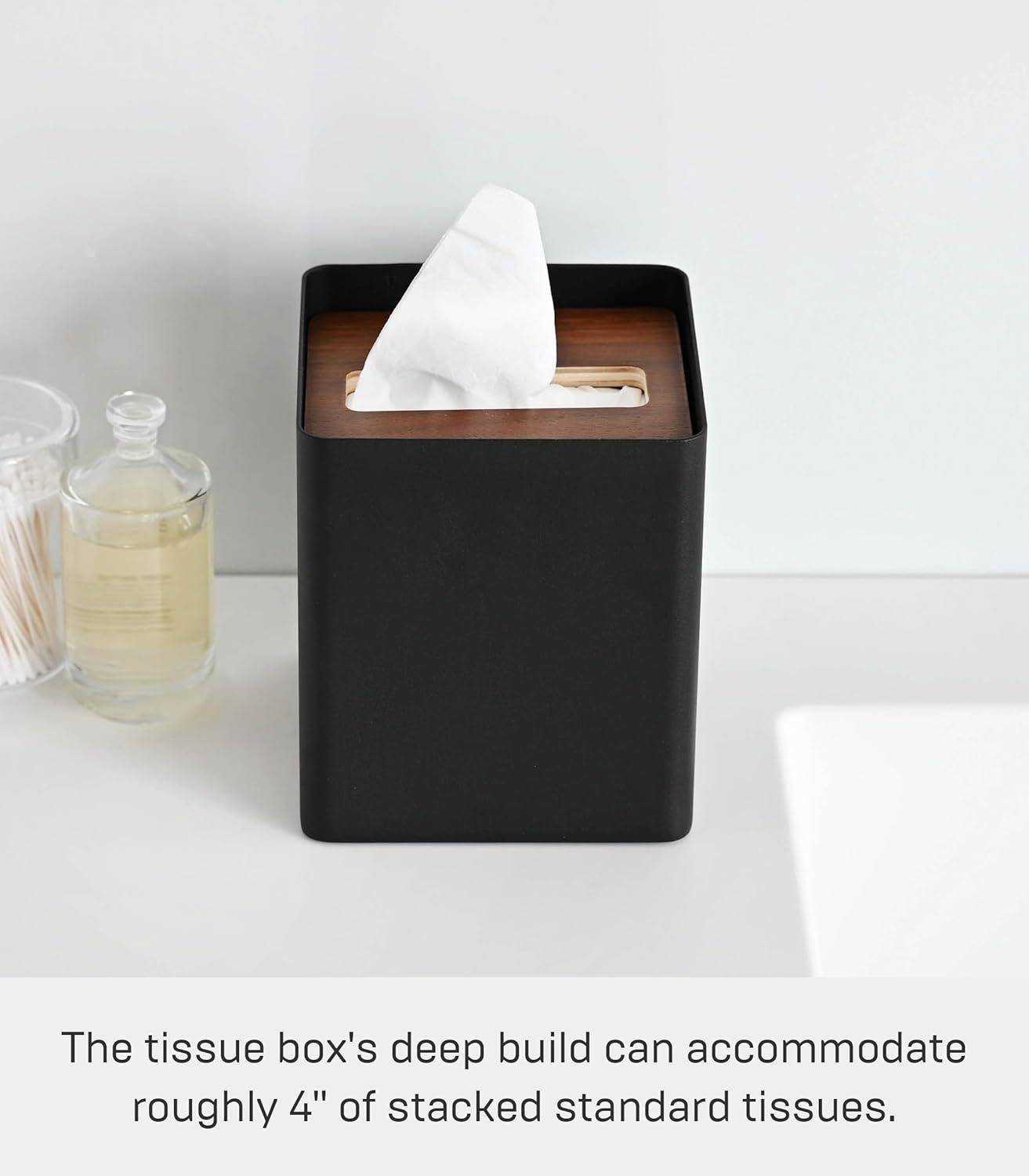 Yamazaki Home Tissue Box Cover - Square, Walnut, Steel, Lid, No Assembly