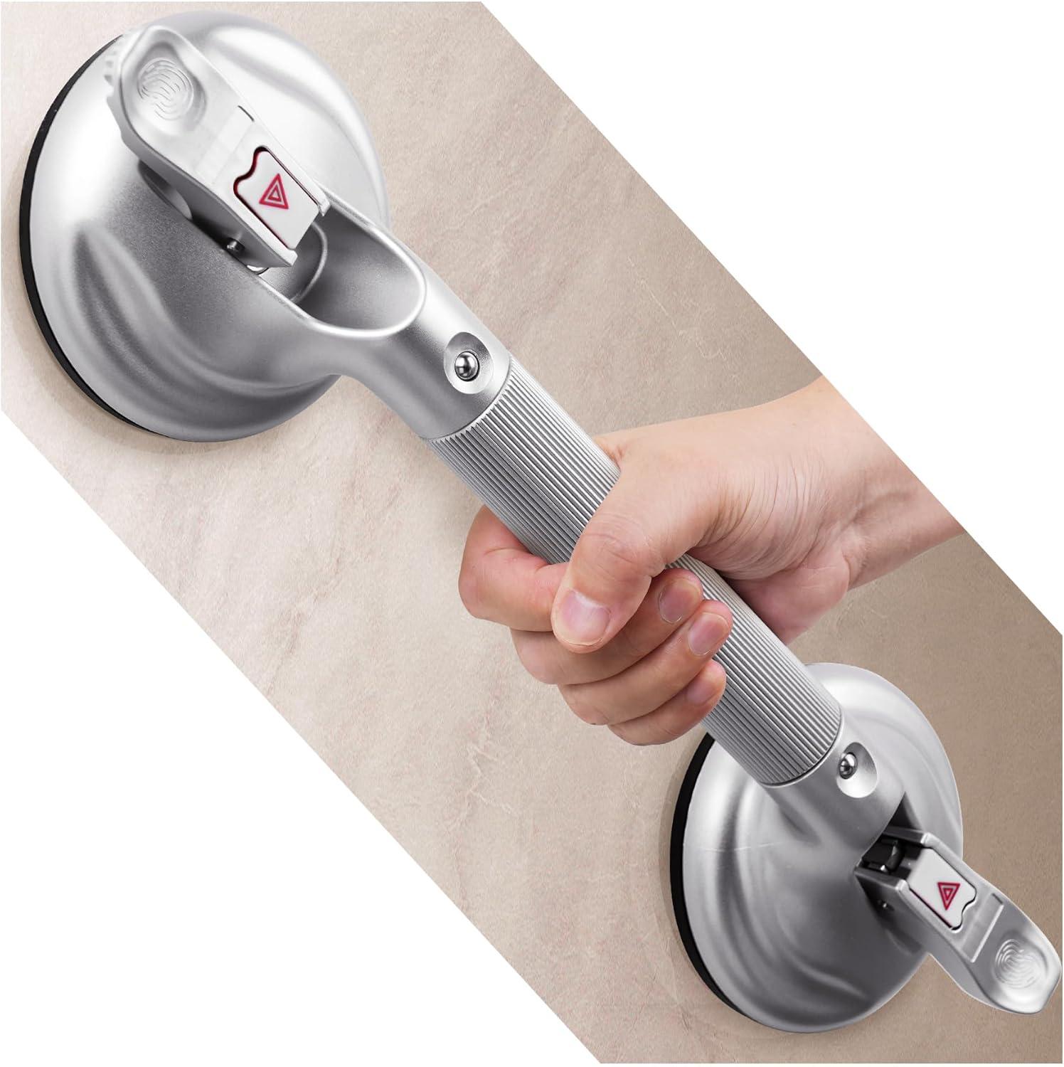 Grab Bars for Bathtubs and Showers, 18.5-inch Upgraded Safety Suction Grab Bar for Shower, Tools-Free Installation for Bathroom Wall, Shower Handles for Elderly with Enlarged Suction Cup - Silver